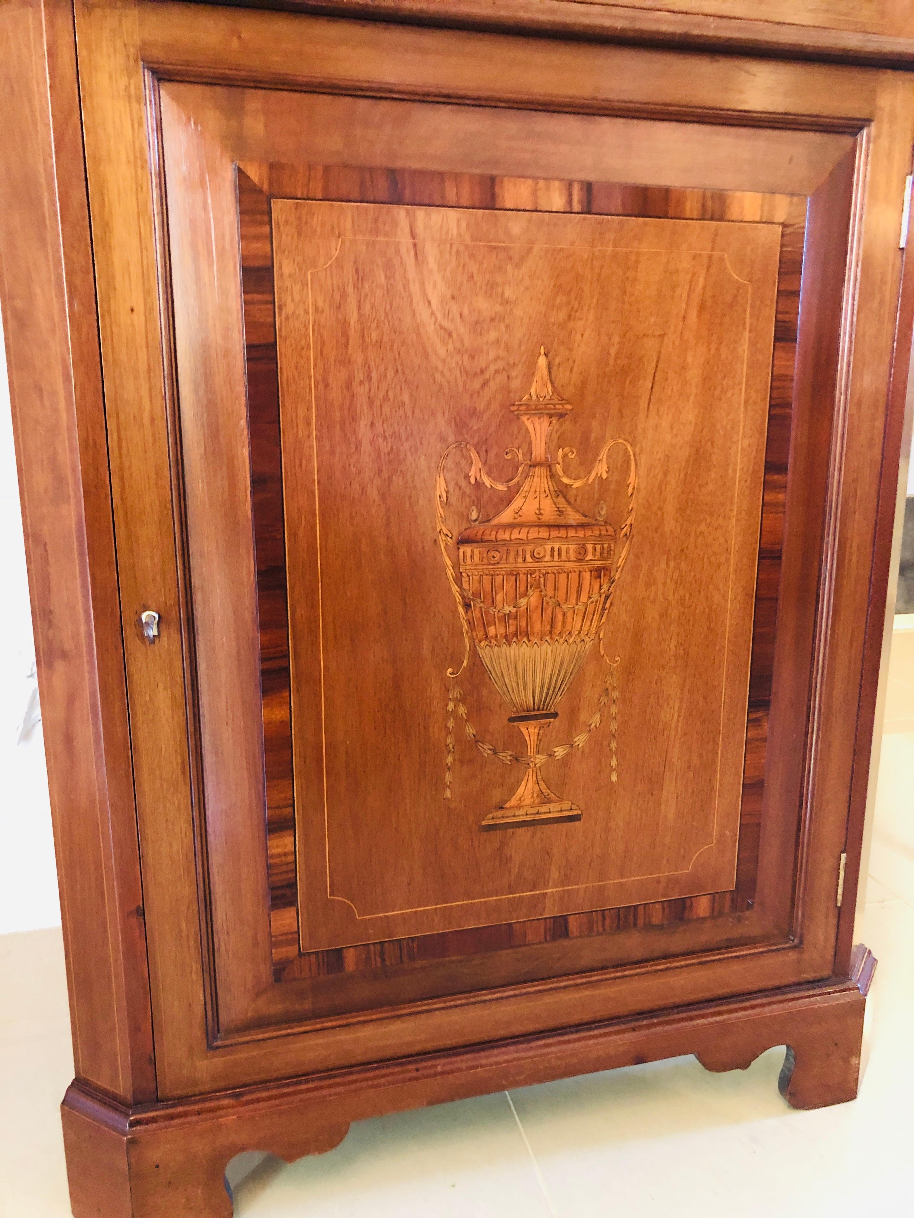 Fine Quality Edwardian Inlaid Mahogany Corner Cupboard For Sale 2