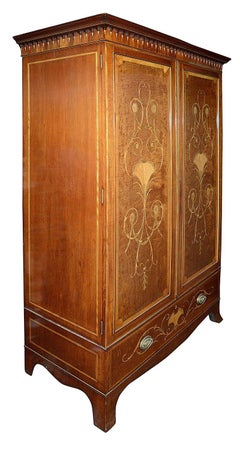 Fine quality Edwardian Mahogany inlaid two door wardrobe.