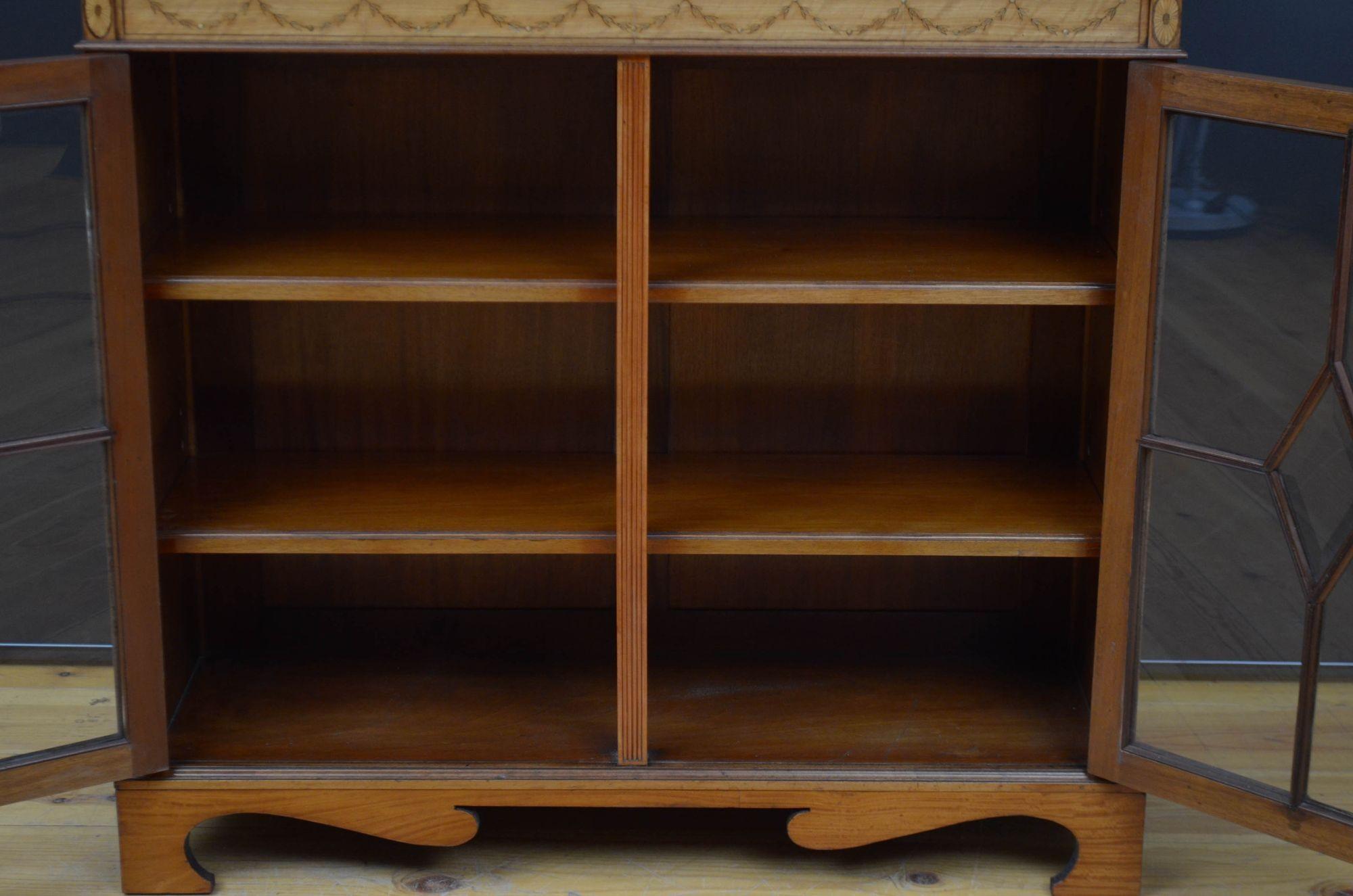 Fine Quality Edwardian Satinwood Cabinet Bookcase For Sale 6