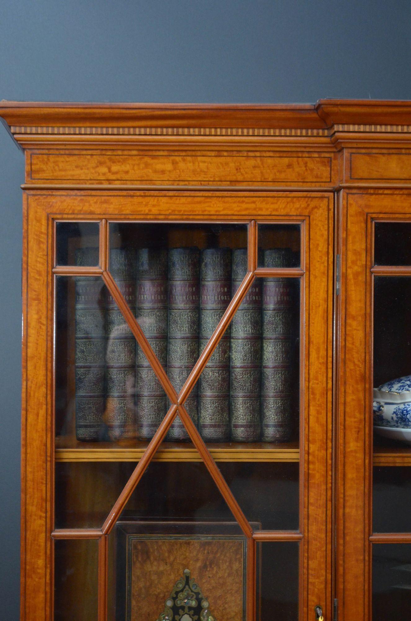 Fine Quality Edwardian Satinwood Cabinet Bookcase For Sale 2