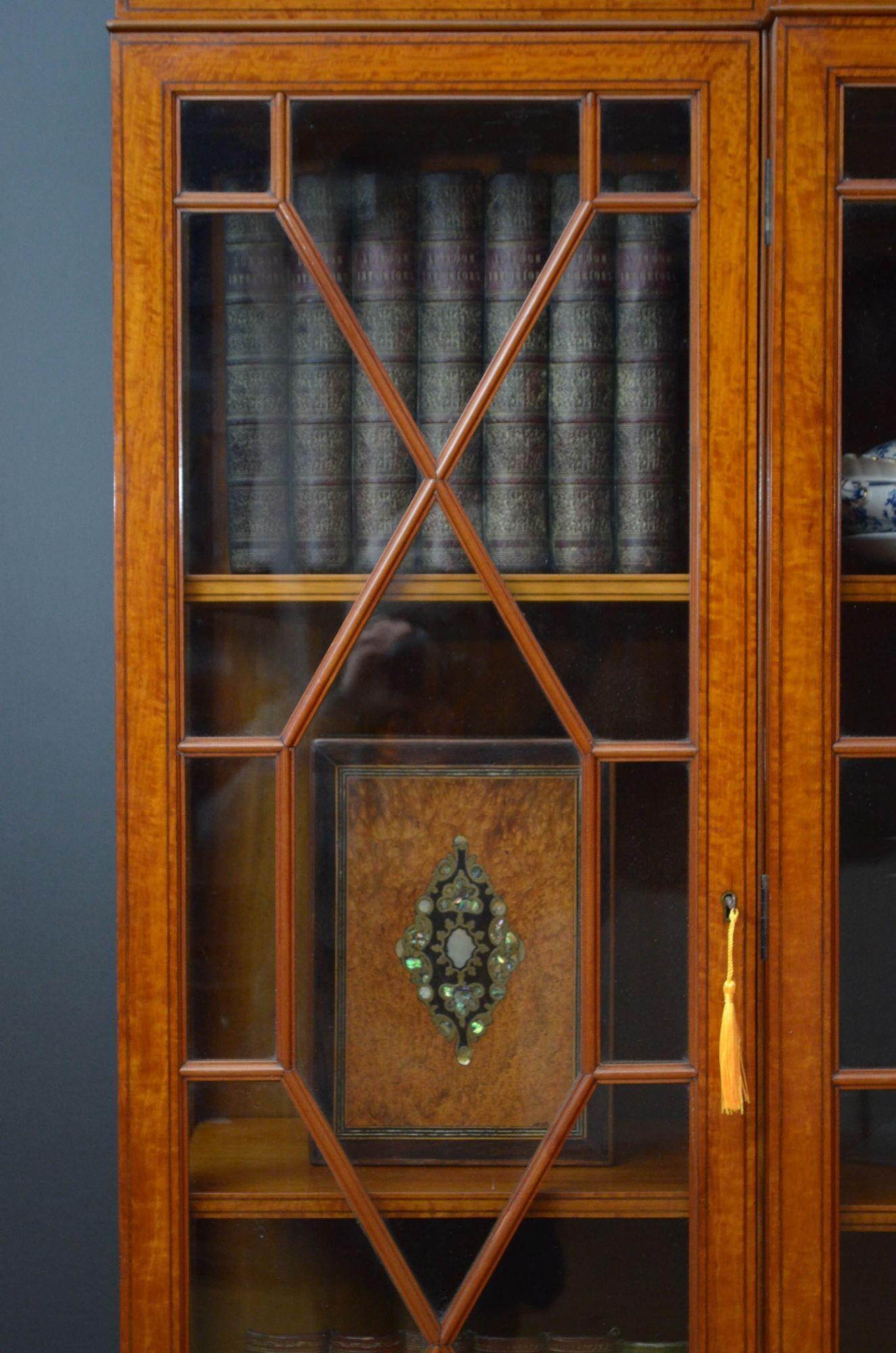 Fine Quality Edwardian Satinwood Cabinet Bookcase For Sale 3