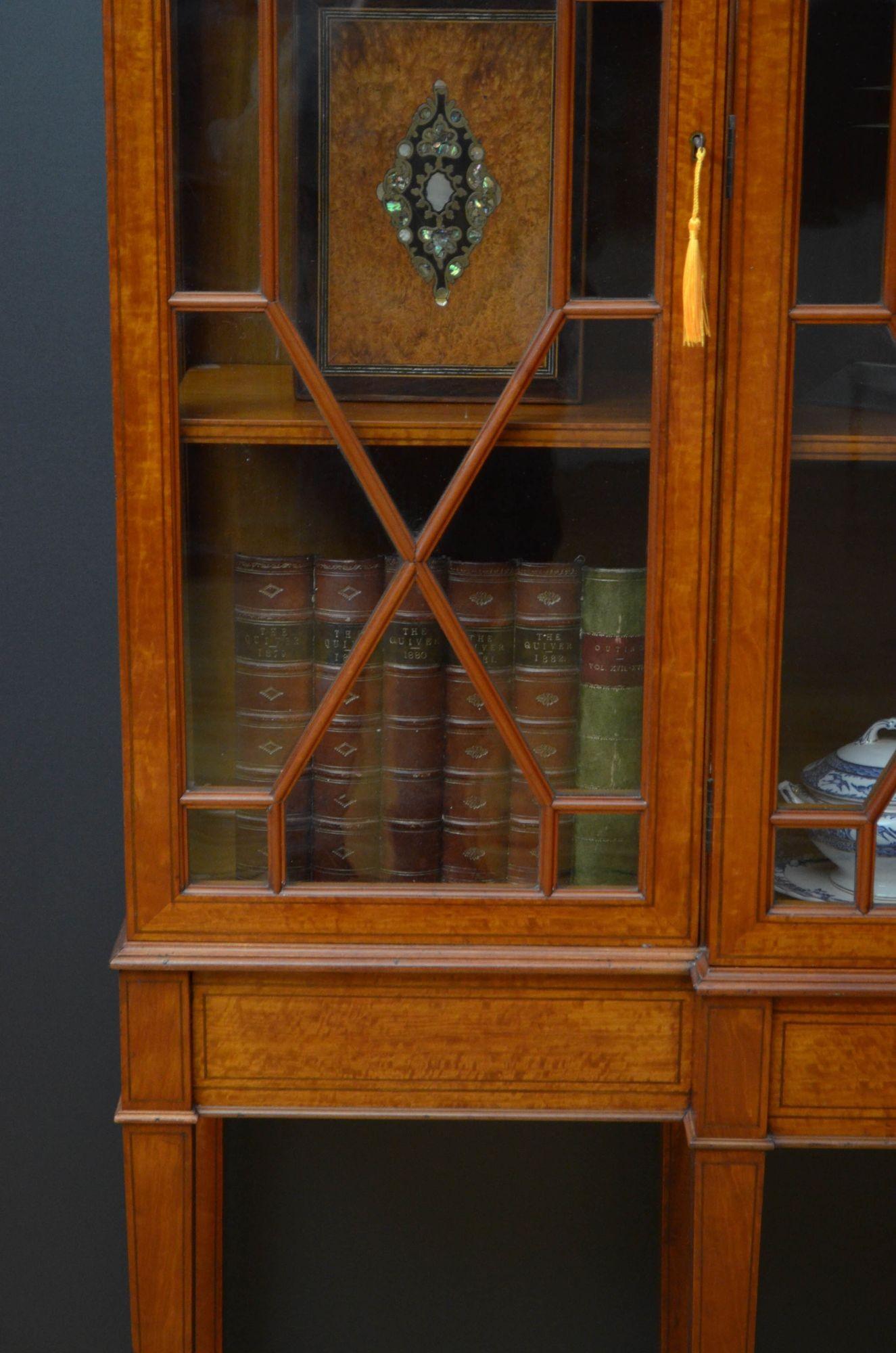 Fine Quality Edwardian Satinwood Cabinet Bookcase For Sale 4