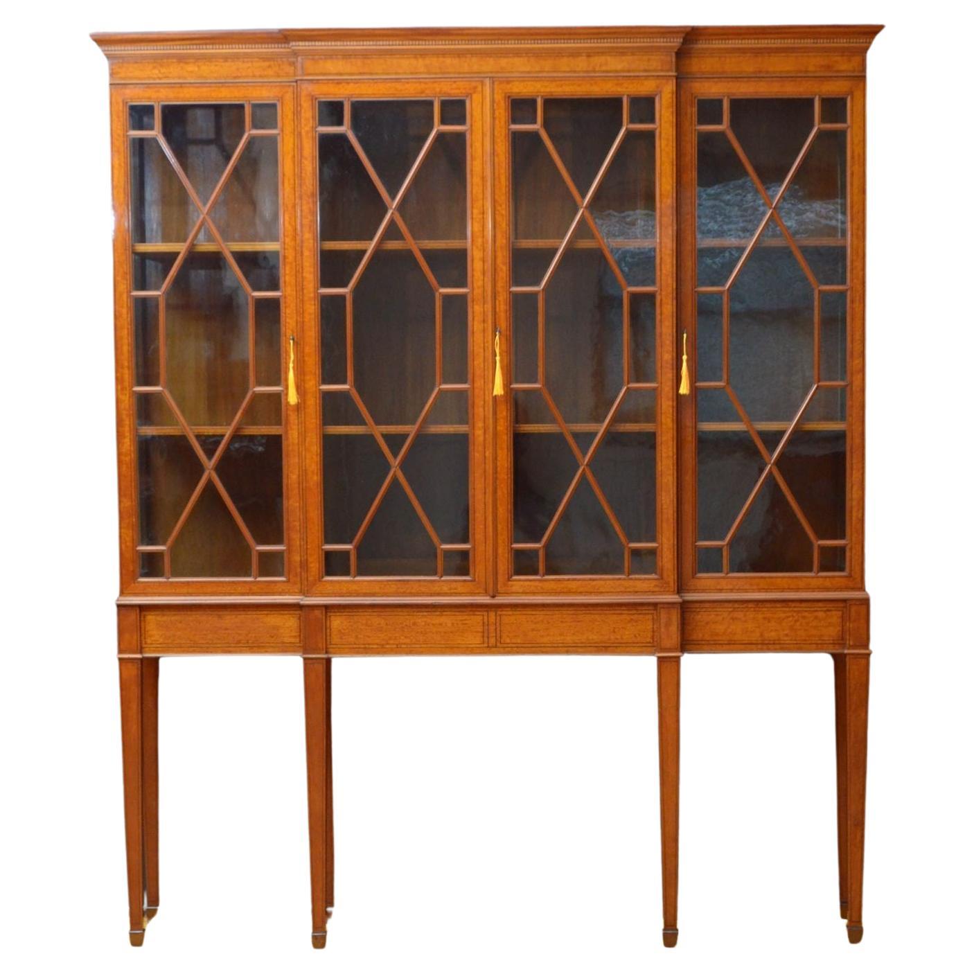 Fine Quality Edwardian Satinwood Cabinet Bookcase For Sale