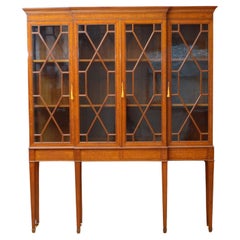 Antique Fine Quality Edwardian Satinwood Cabinet Bookcase