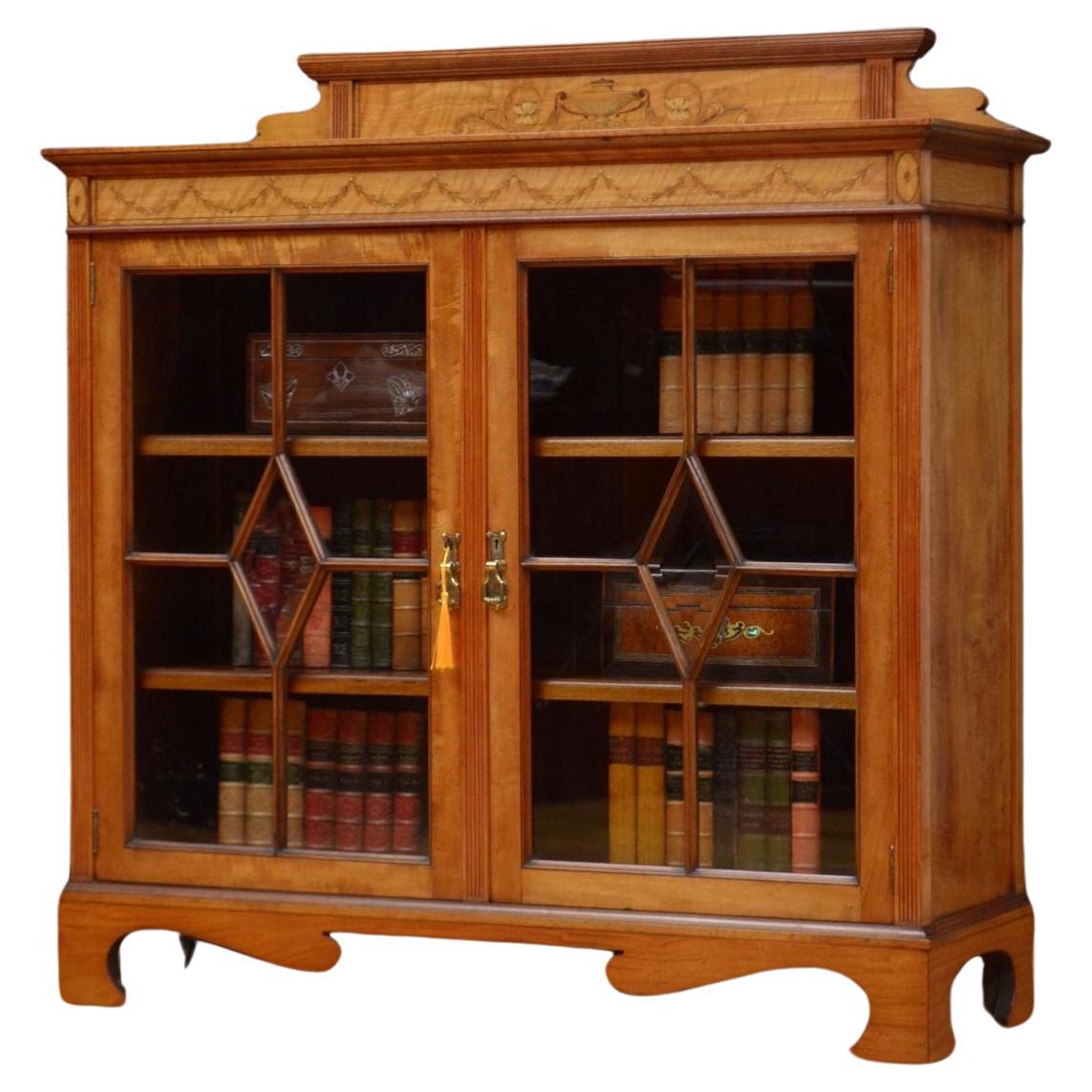 Fine Quality Edwardian Satinwood Cabinet Bookcase For Sale
