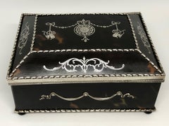 Fine Quality Edwardian Tortoiseshell & Silver Jewellery Casket