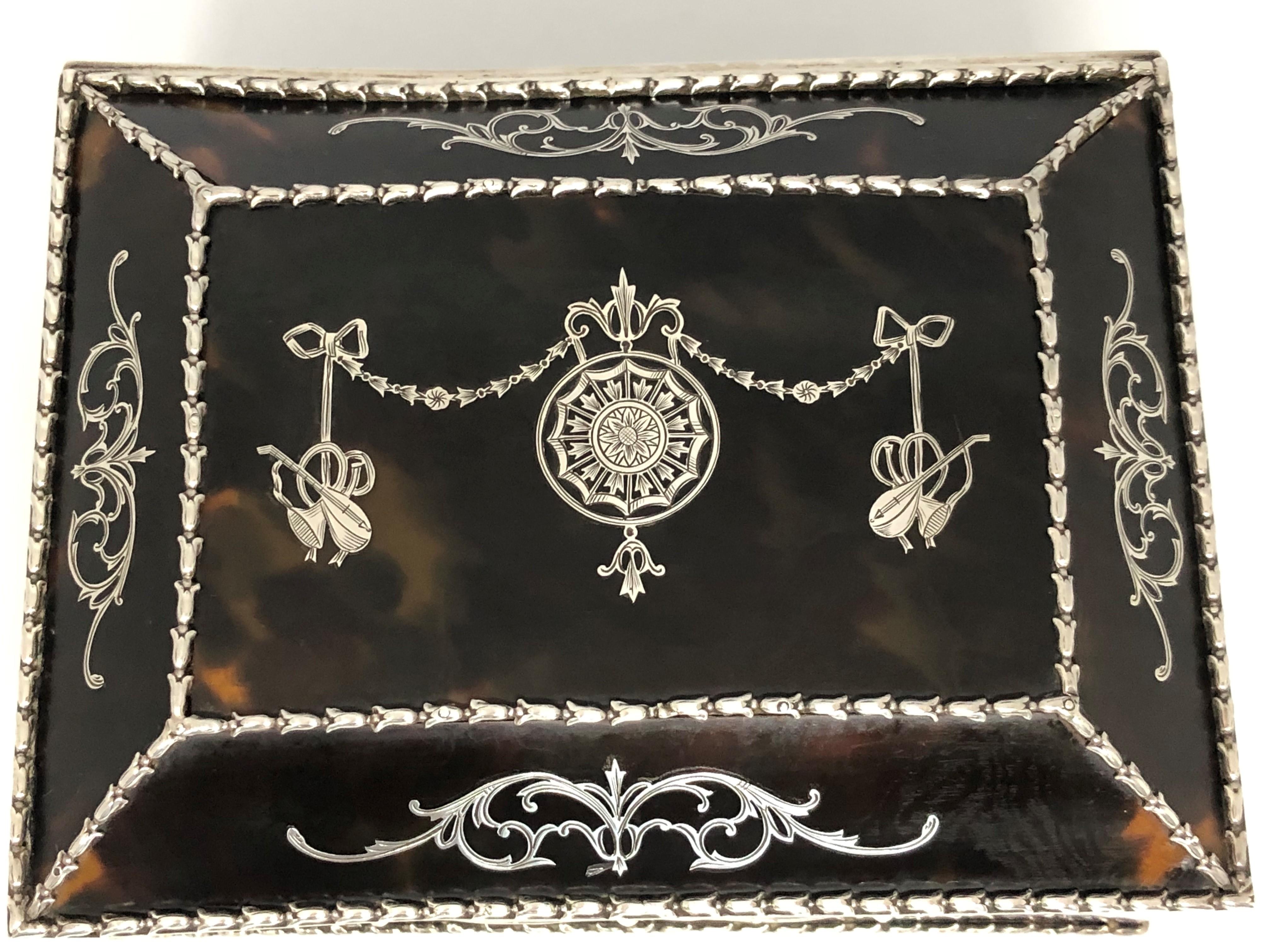 Fine Quality Edwardian Tortoiseshell & Silver Jewellery Casket In Good Condition In London, GB
