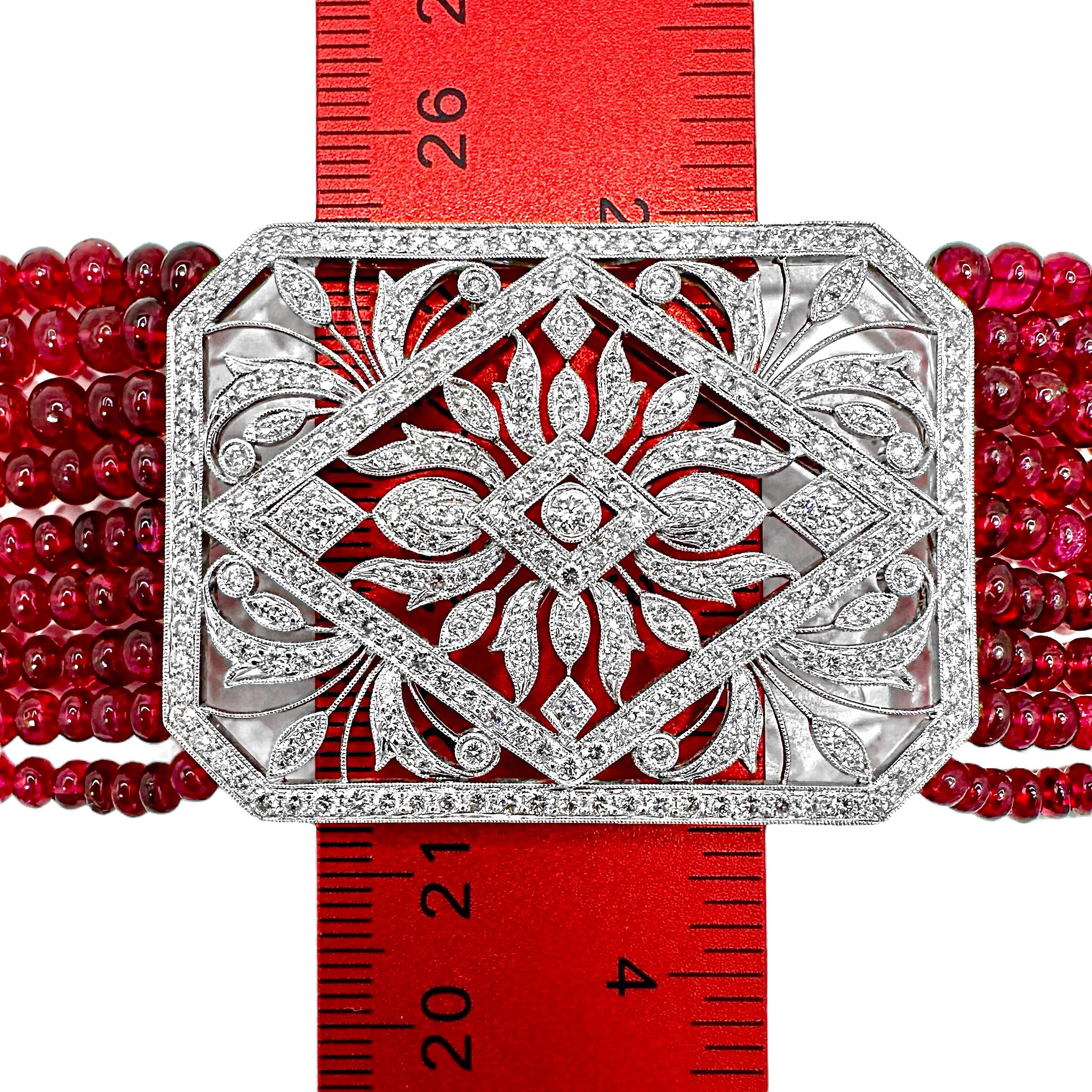 Brilliant Cut Fine Quality Edwardian Tribute Choker Necklace with Diamonds and Red Spinel For Sale