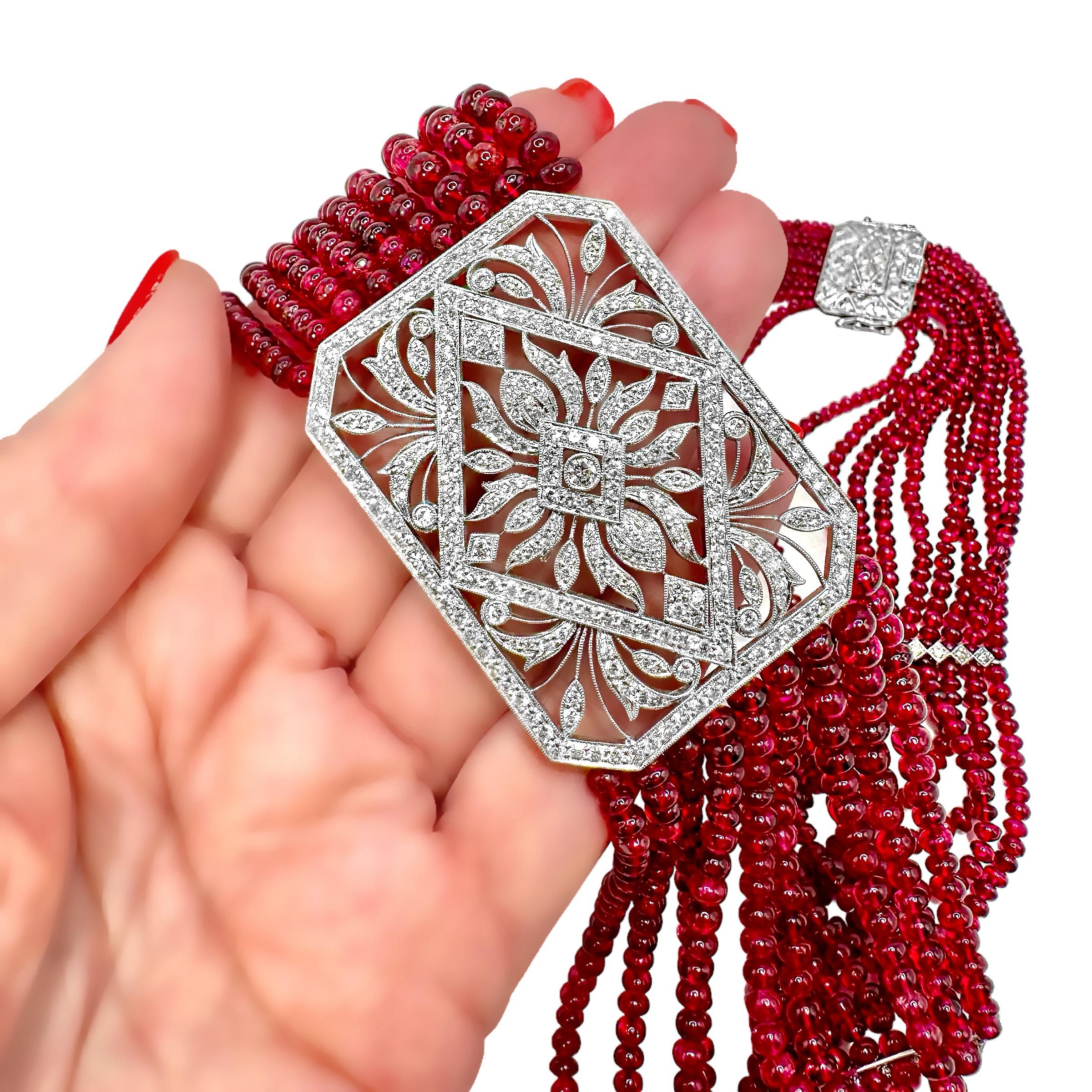 Women's Fine Quality Edwardian Tribute Choker Necklace with Diamonds and Red Spinel For Sale