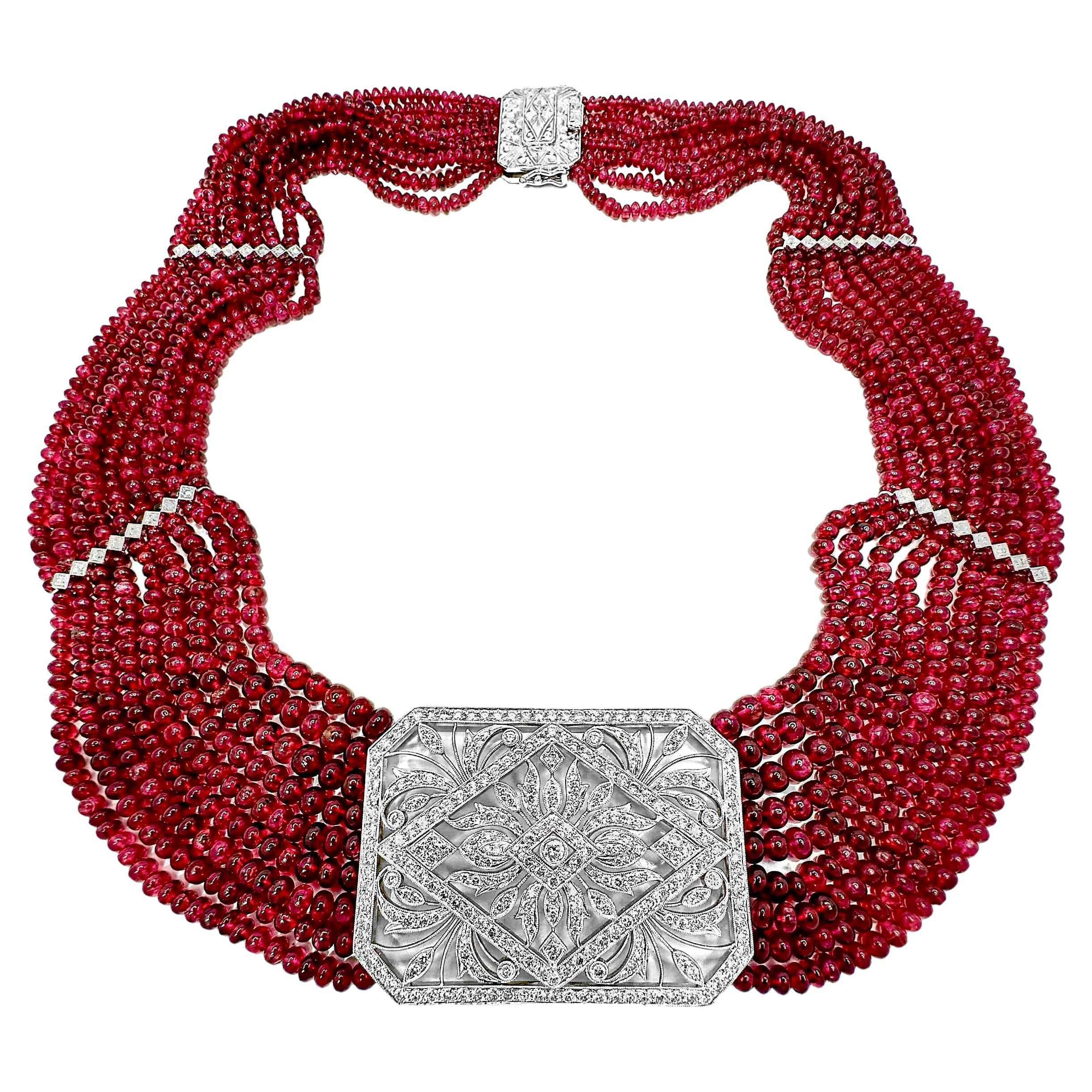 Fine Quality Edwardian Tribute Choker Necklace with Diamonds and Red Spinel For Sale