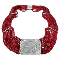 Fine Quality Edwardian Tribute Choker Necklace with Diamonds and Red Spinel
