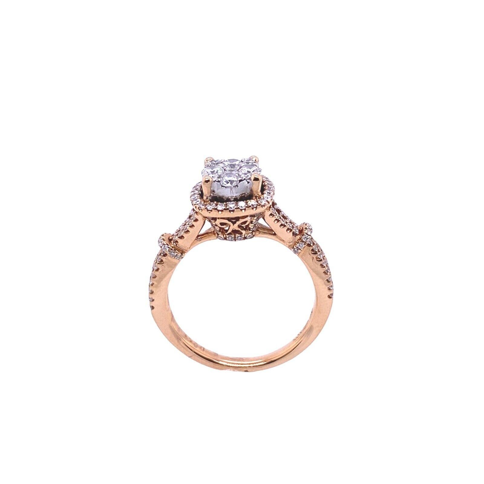 Fine Quality Engagement Ring Set with 0.69ct of G VS Diamonds in 18ct Rose Gold
This unique cluster ring features a 0.69ct round cut diamond set in an 18ct rose gold band. The round cut diamond is surrounded by a cluster of diamonds, to create an