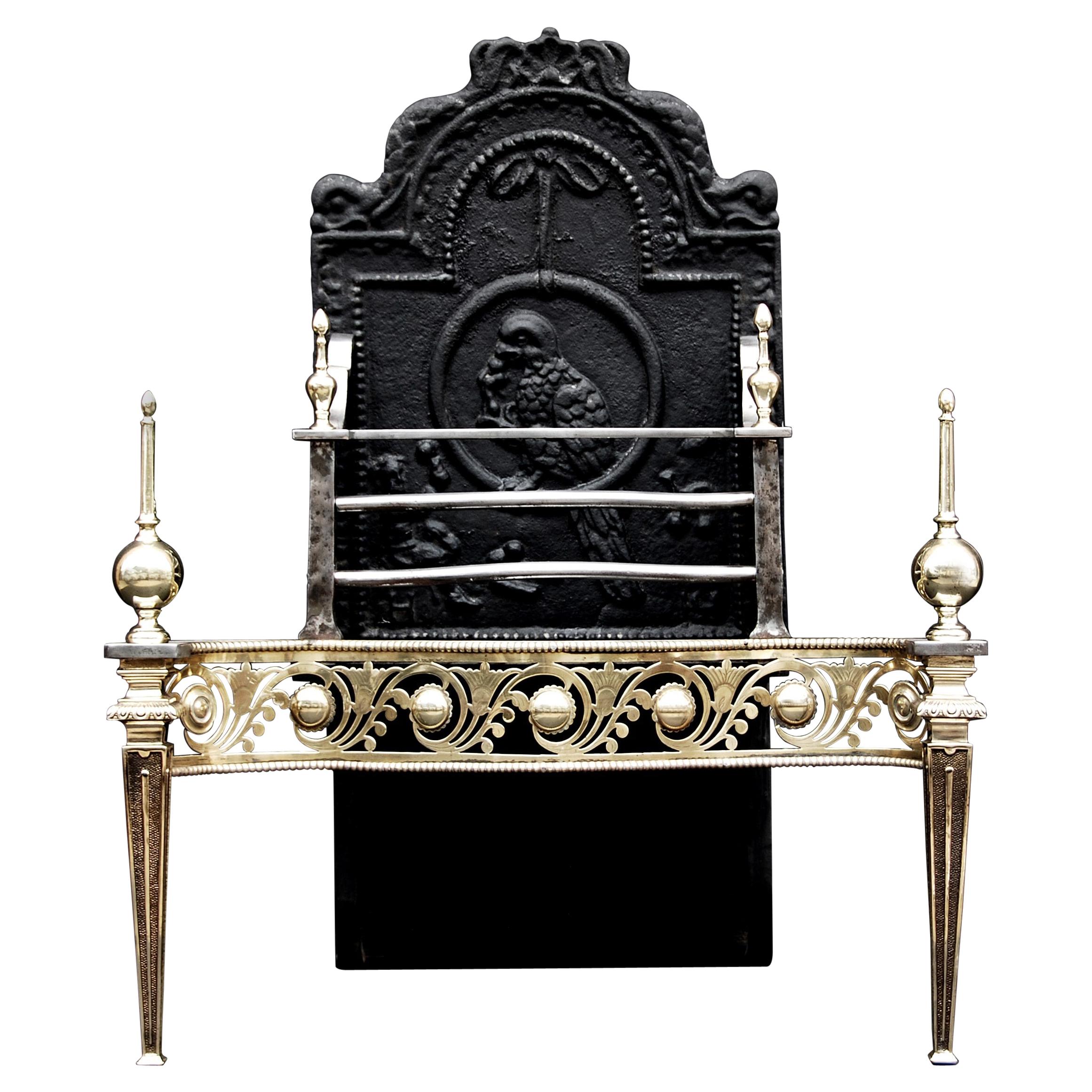Fine Quality English Brass & Steel Firegrate with Ornate Fret For Sale