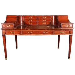 Fine Quality English Carlton House Desk in Mahogany Book Holder and Leather 1920