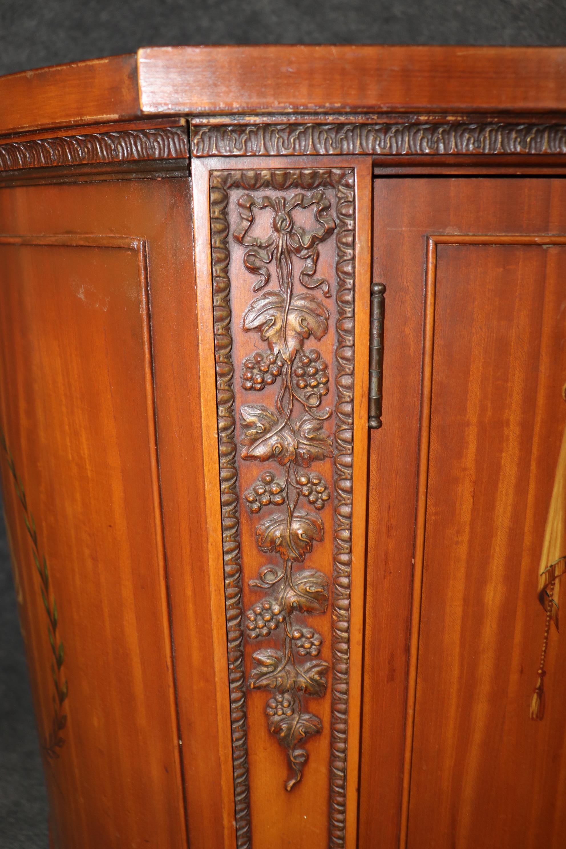 Satinwood Fine Quality English Carved and Paint Decorated Commode Sideboard Buffet For Sale