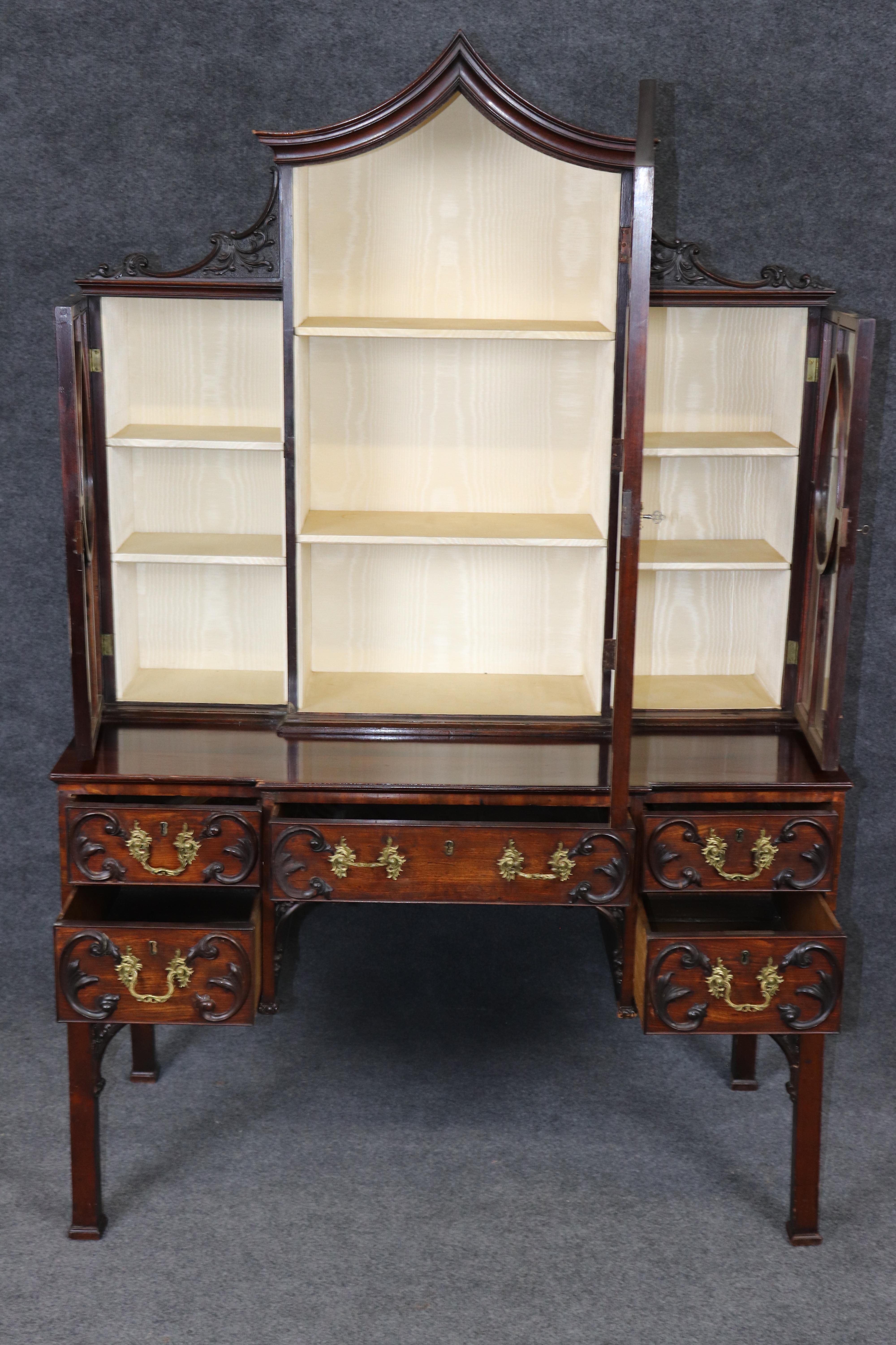 Gothic Revival Fine Quality English Georgian Mahogany Carved Gothic Style China Cabinet Vitrine For Sale