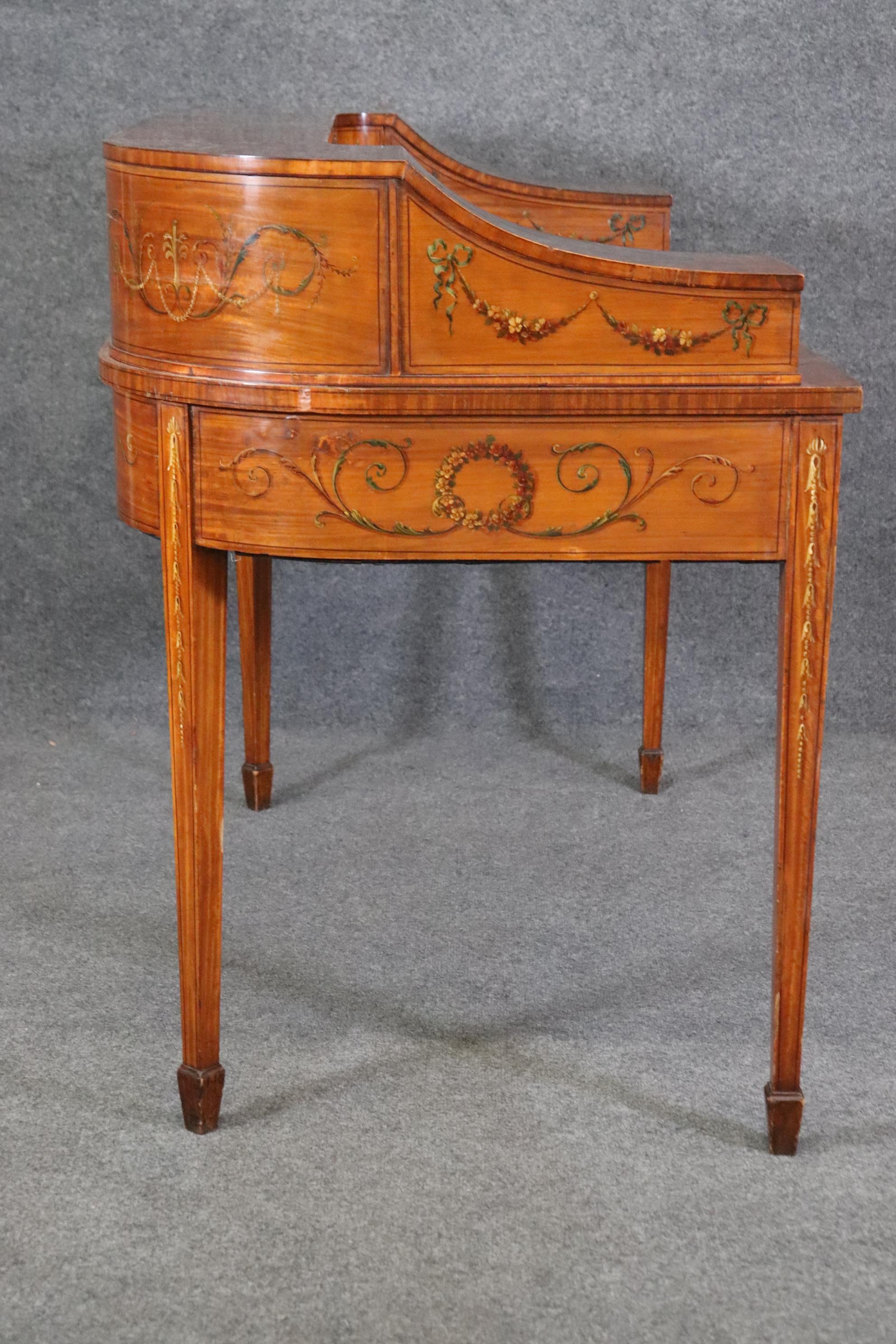 Fine Quality English Satinwood Carlton House Desk with Cherubs and Musical Theme For Sale 5