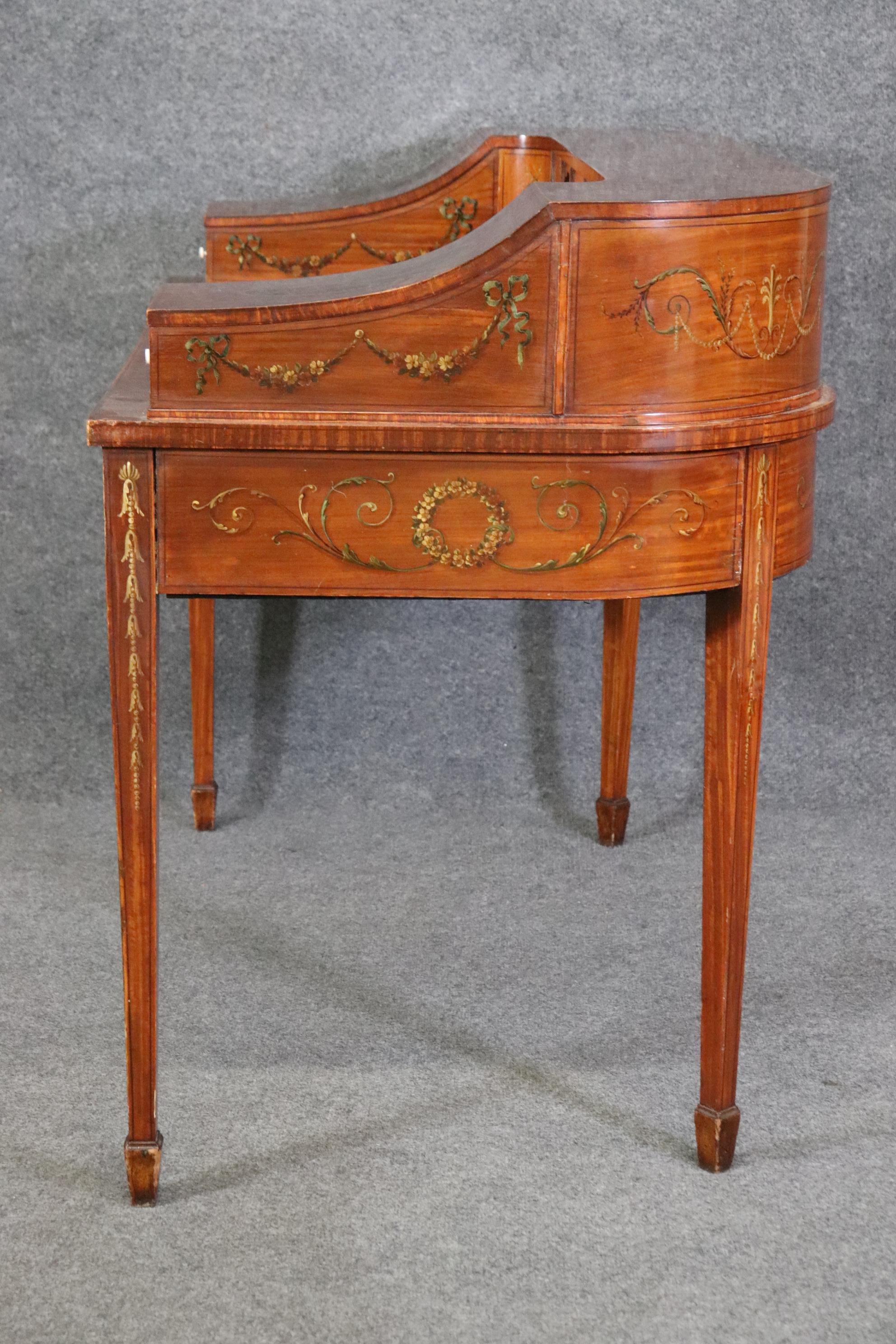 Fine Quality English Satinwood Carlton House Desk with Cherubs and Musical Theme 3