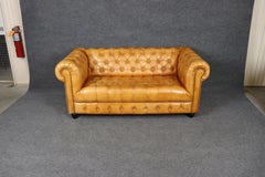 Fine Quality Custom Tufted Caramel Hued Chesterfield Sofa Settee 71 inches Long