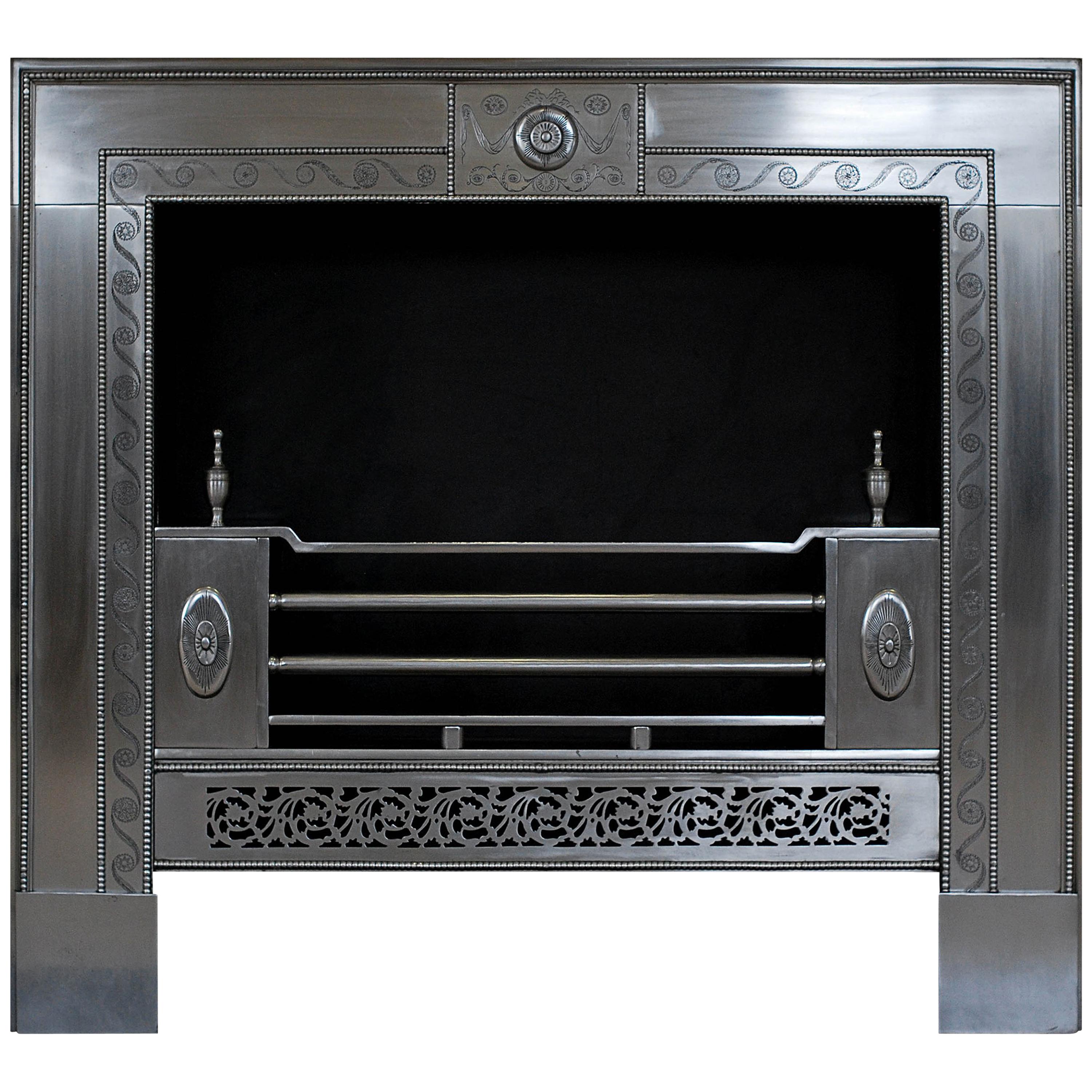 Fine Quality Engraved George III Style Steel Register Grate