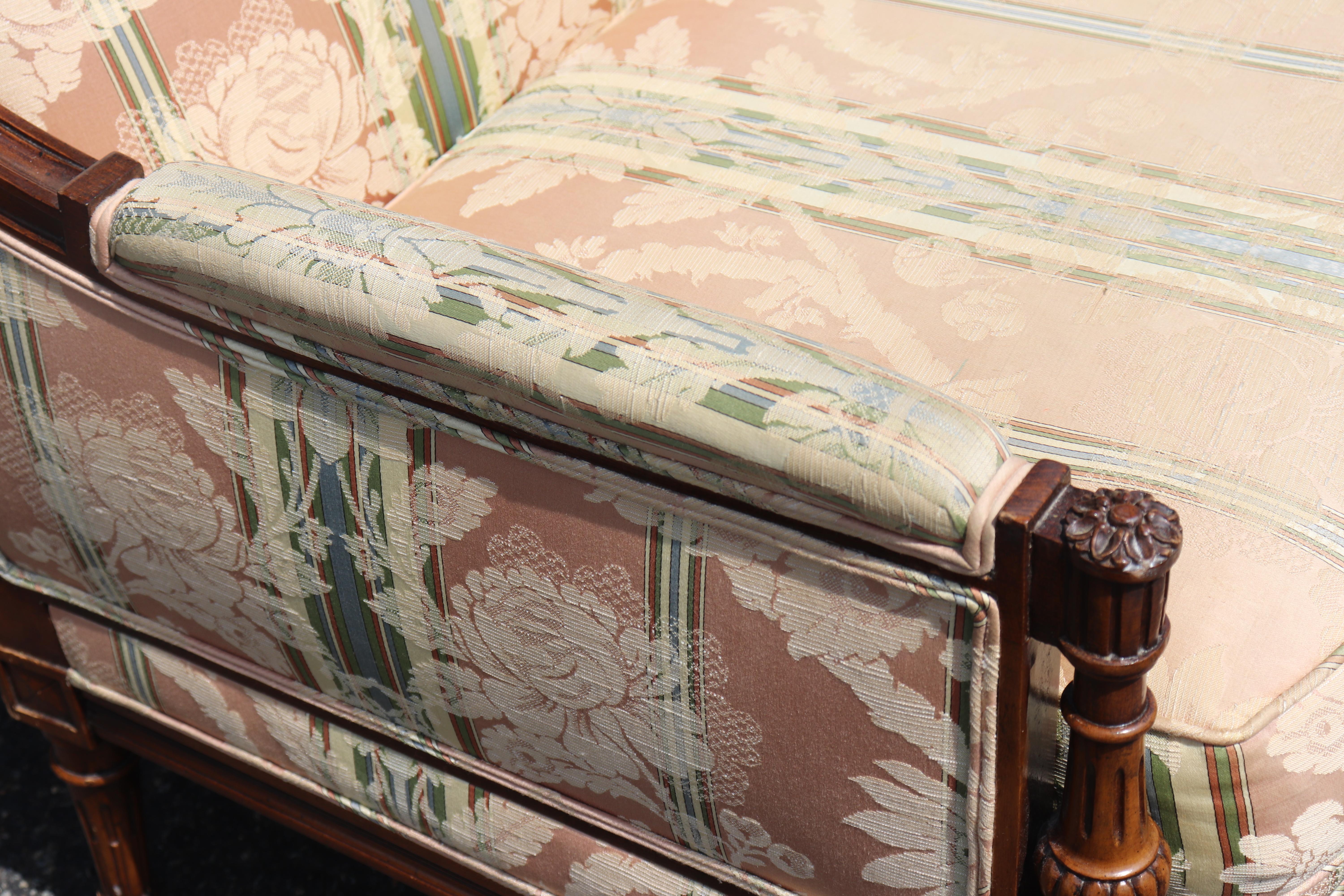 Fine Quality Extra Long Carved Walnut French Louis XVI Settee Sofa 1950s era For Sale 9