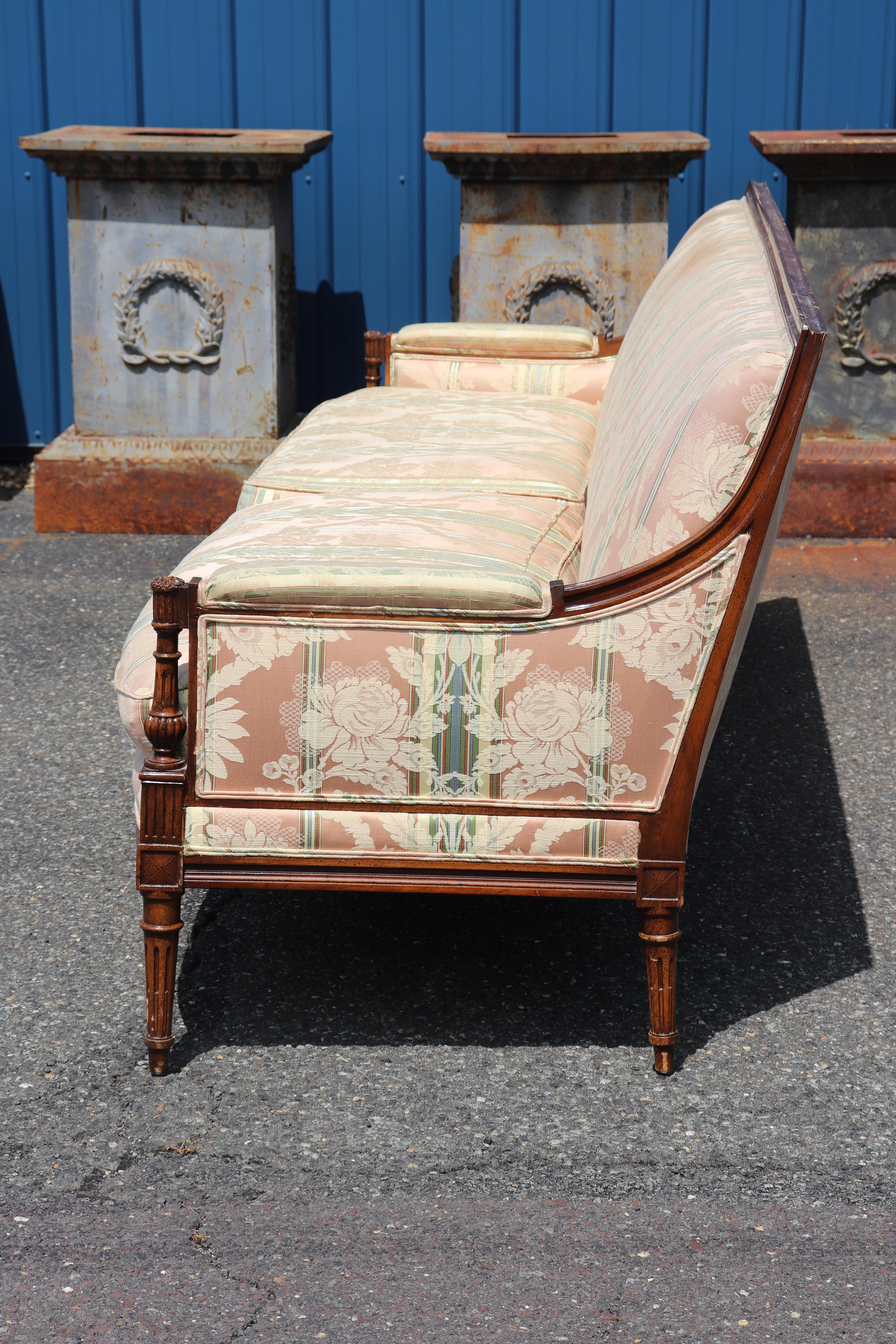 Mid-20th Century Fine Quality Extra Long Carved Walnut French Louis XVI Settee Sofa 1950s era For Sale