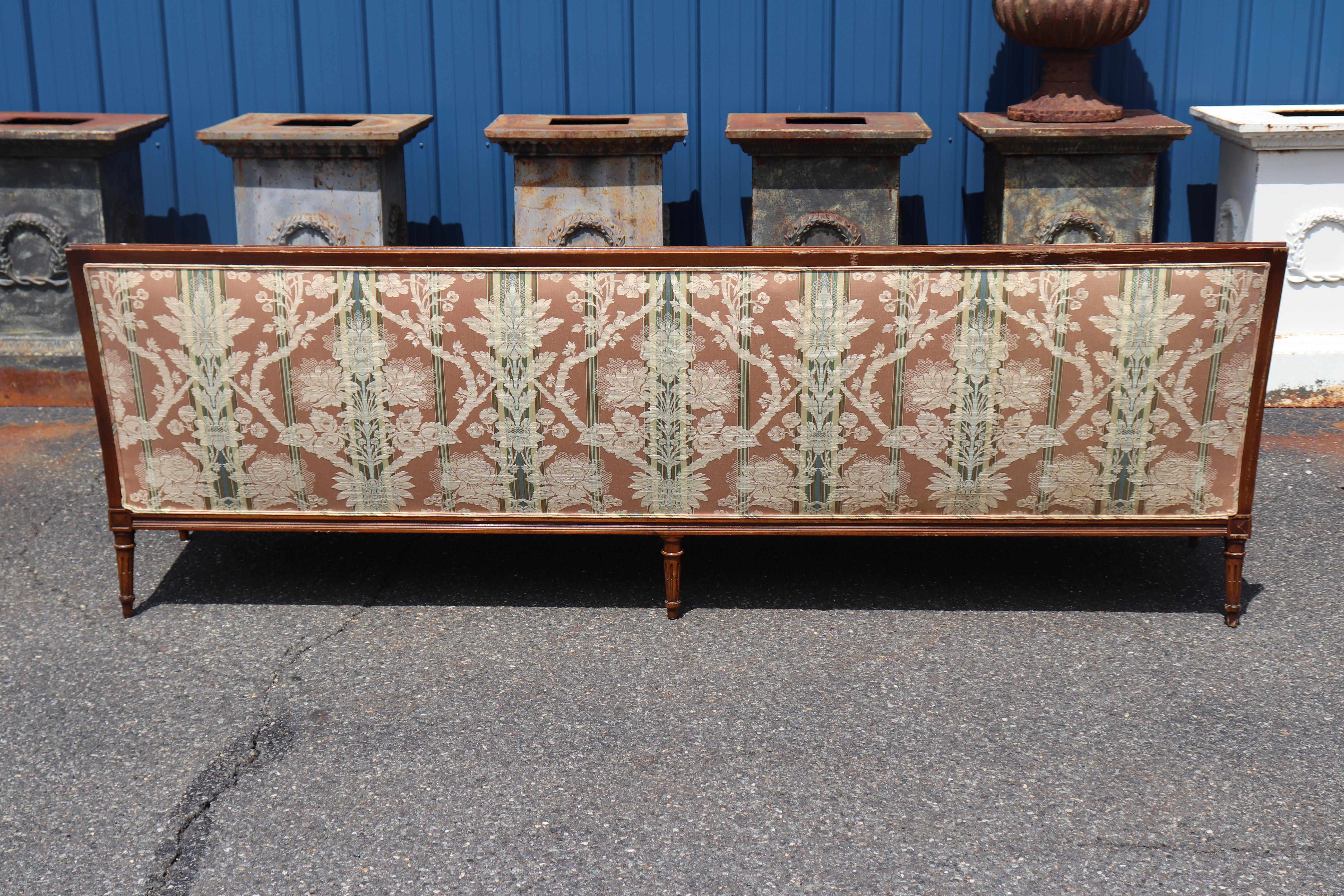 Fine Quality Extra Long Carved Walnut French Louis XVI Settee Sofa 1950s era For Sale 1
