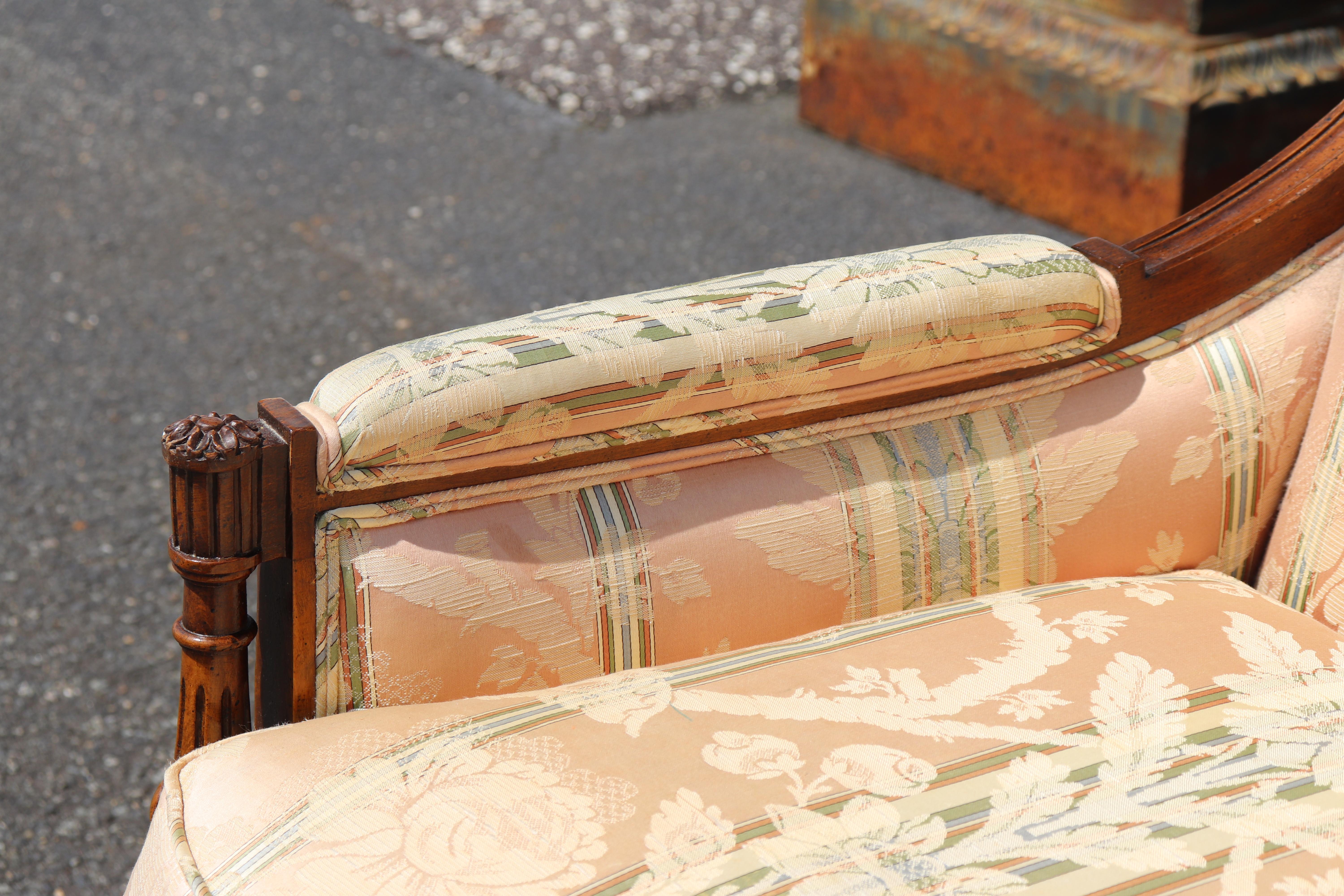 Fine Quality Extra Long Carved Walnut French Louis XVI Settee Sofa 1950s era For Sale 4