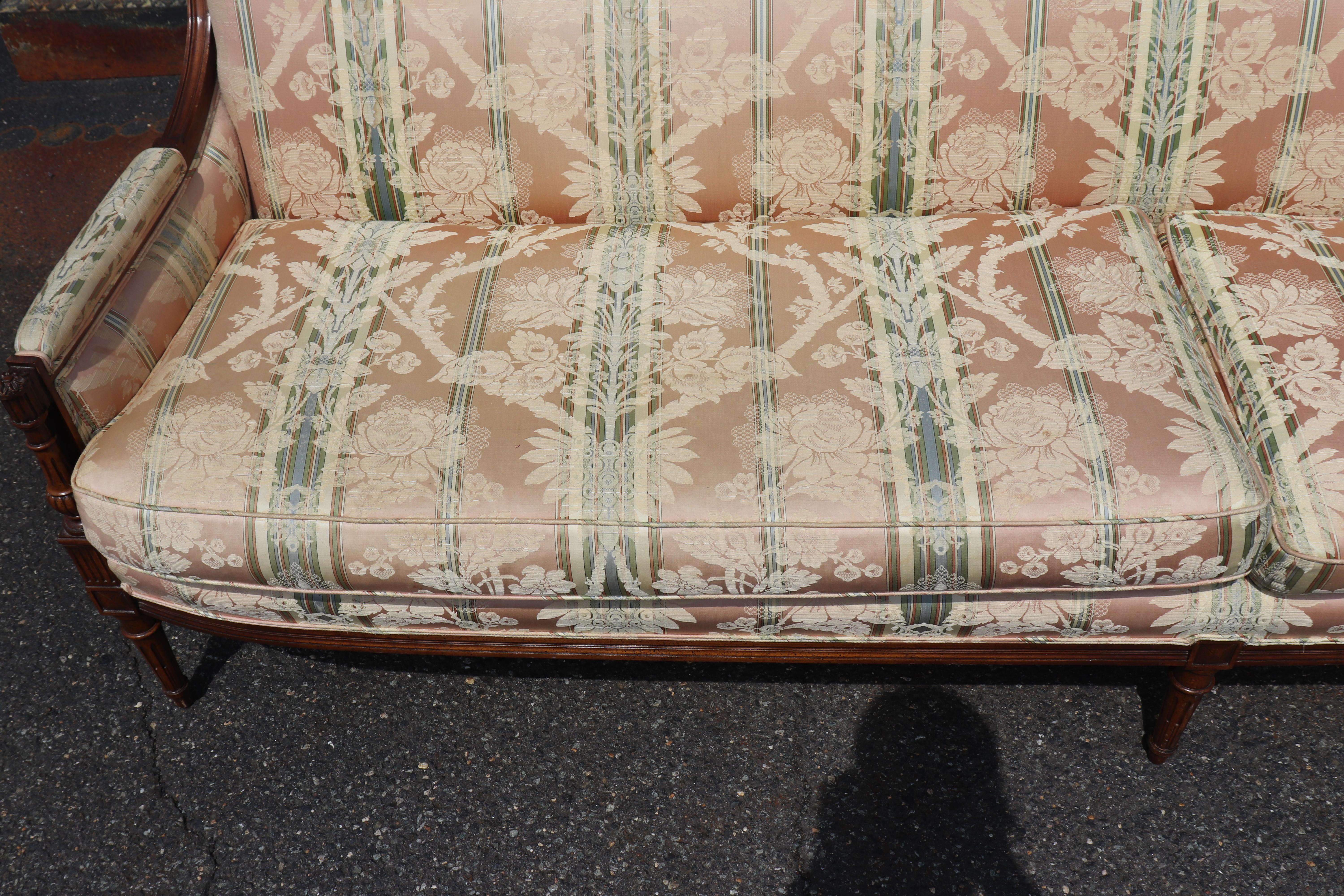 Fine Quality Extra Long Carved Walnut French Louis XVI Settee Sofa 1950s era For Sale 5