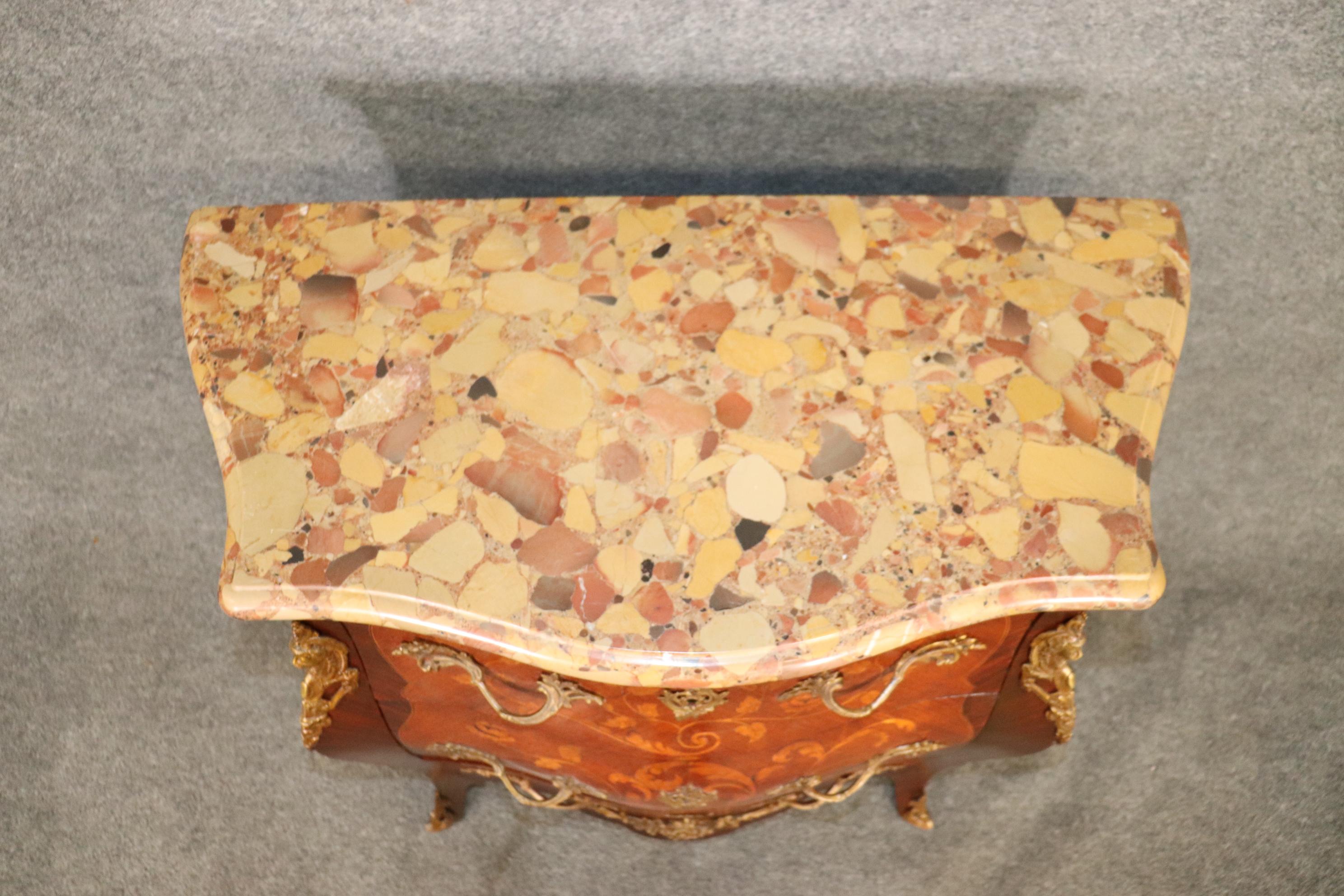 Fine Quality Figural Bronze Inlaid walnut Marble Top Louis XV commode Circa 1910 For Sale 5
