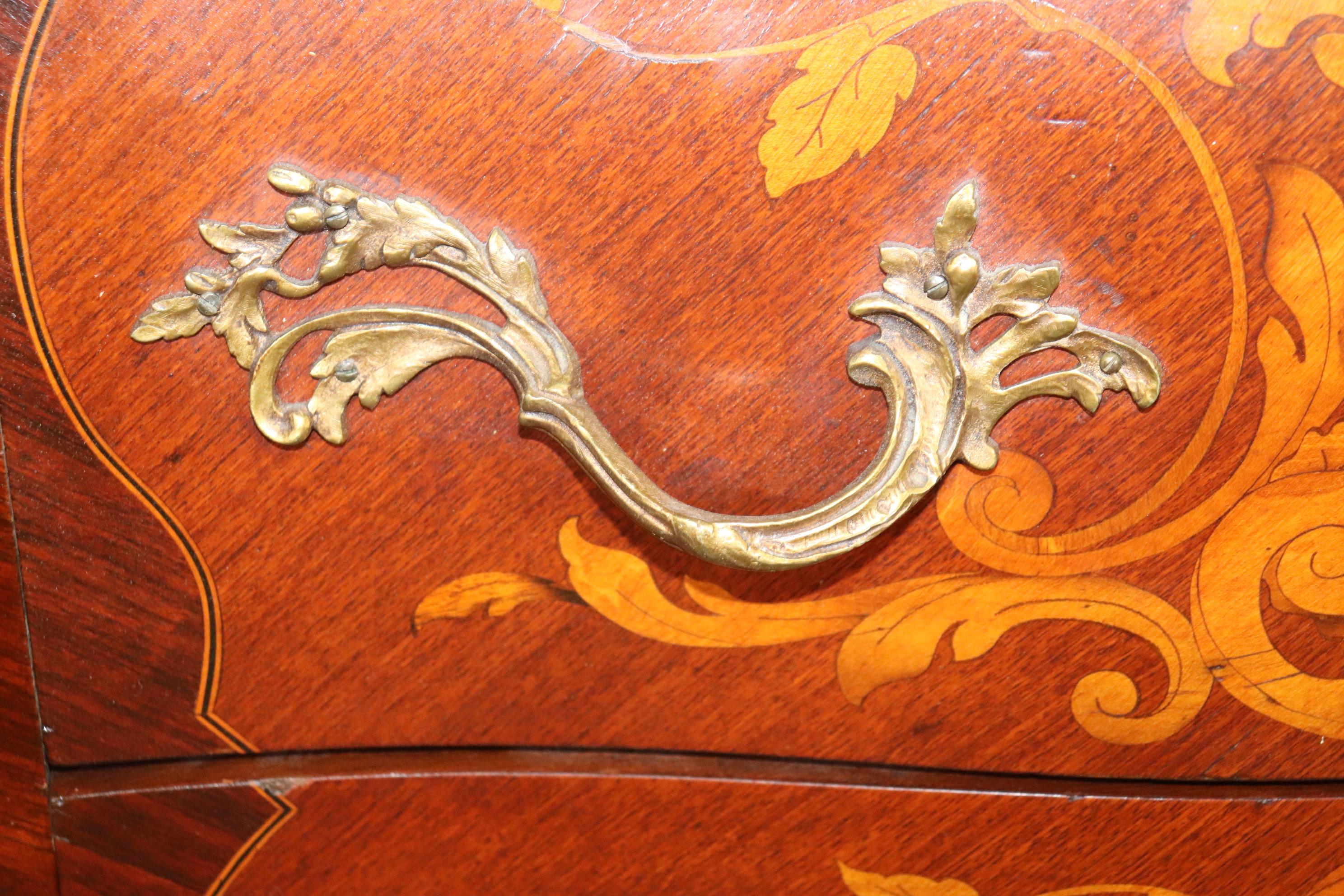 Fine Quality Figural Bronze Inlaid walnut Marble Top Louis XV commode Circa 1910 For Sale 7