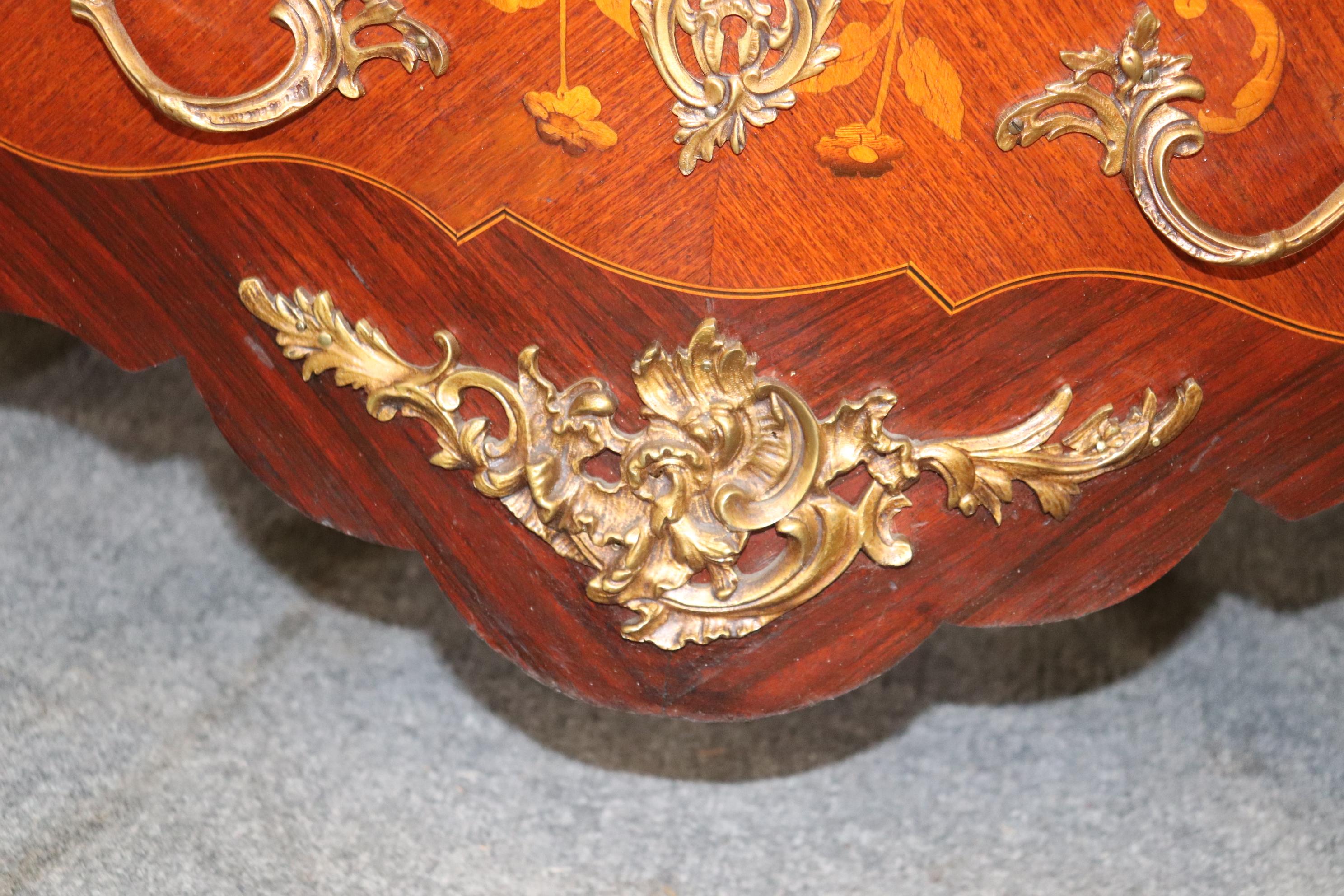 Fine Quality Figural Bronze Inlaid walnut Marble Top Louis XV commode Circa 1910 For Sale 9
