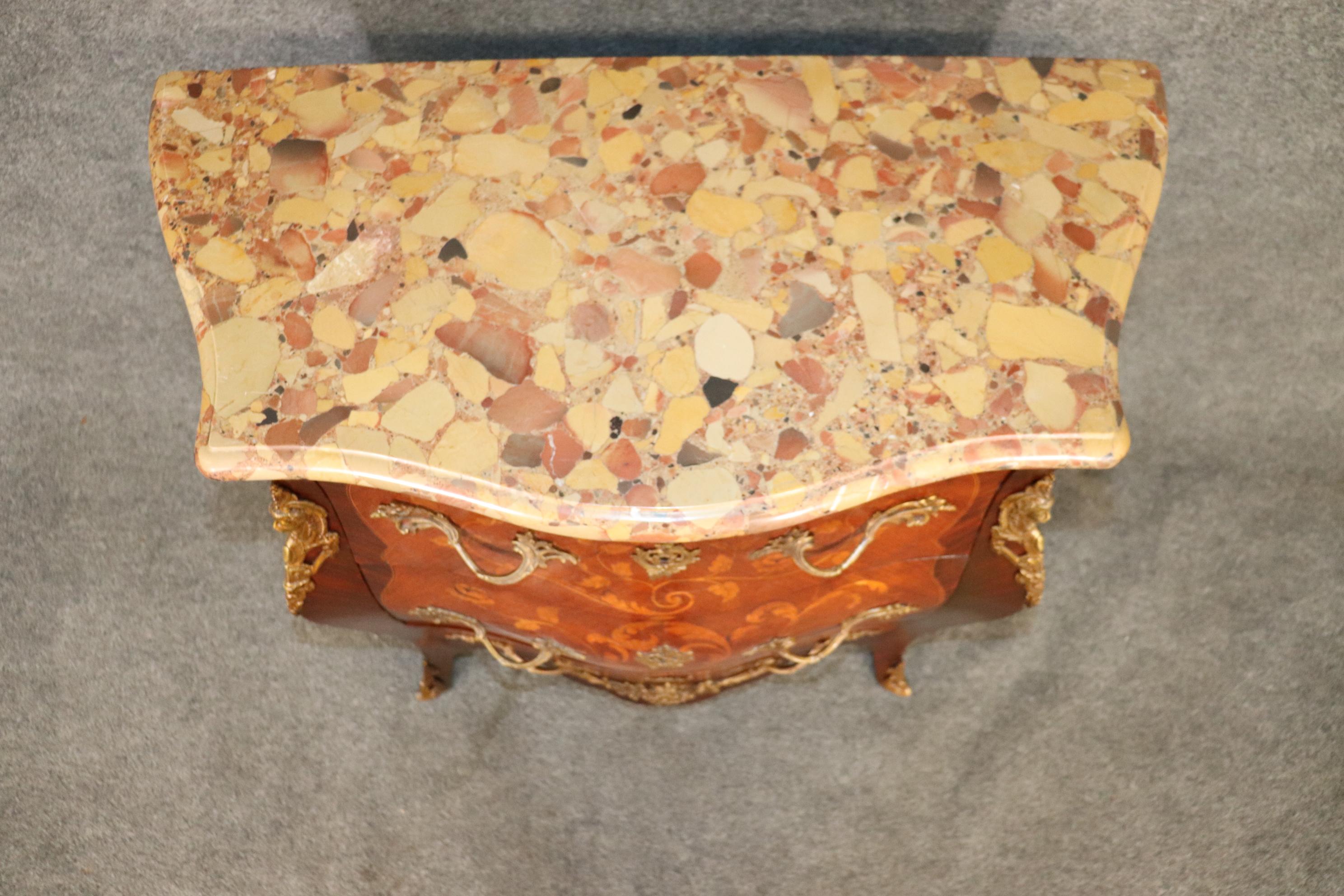 French Fine Quality Figural Bronze Inlaid walnut Marble Top Louis XV commode Circa 1910 For Sale