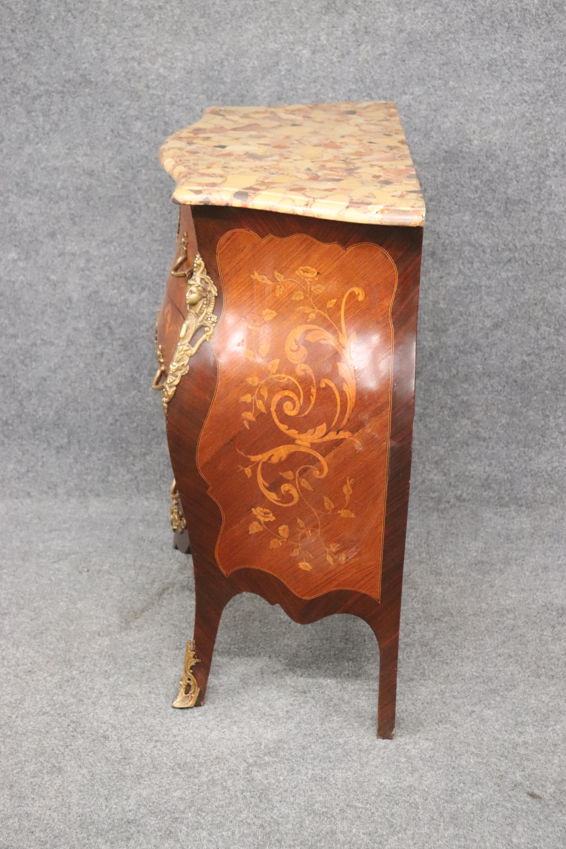 Fine Quality Figural Bronze Inlaid walnut Marble Top Louis XV commode Circa 1910 For Sale 1