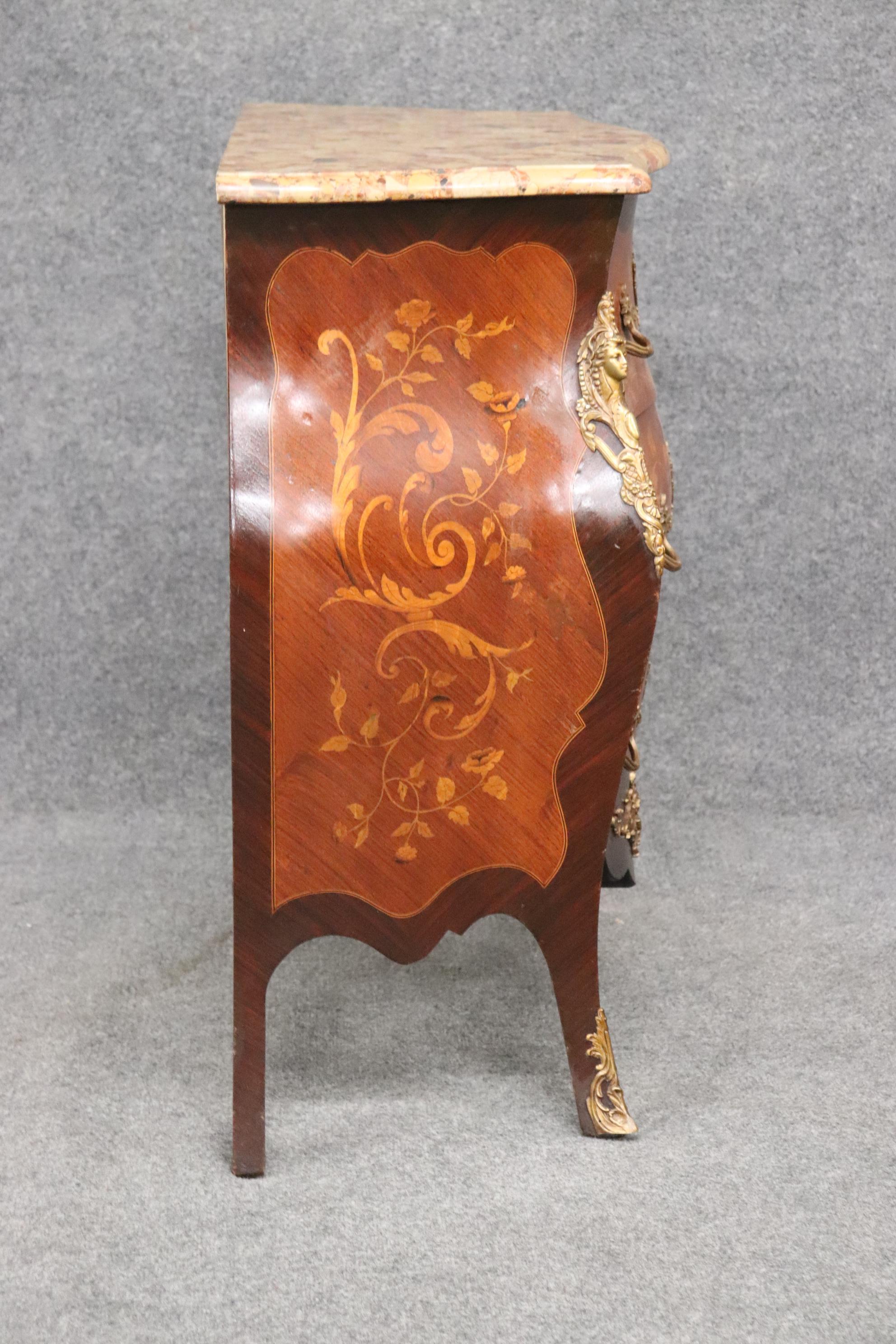 Fine Quality Figural Bronze Inlaid walnut Marble Top Louis XV commode Circa 1910 For Sale 3