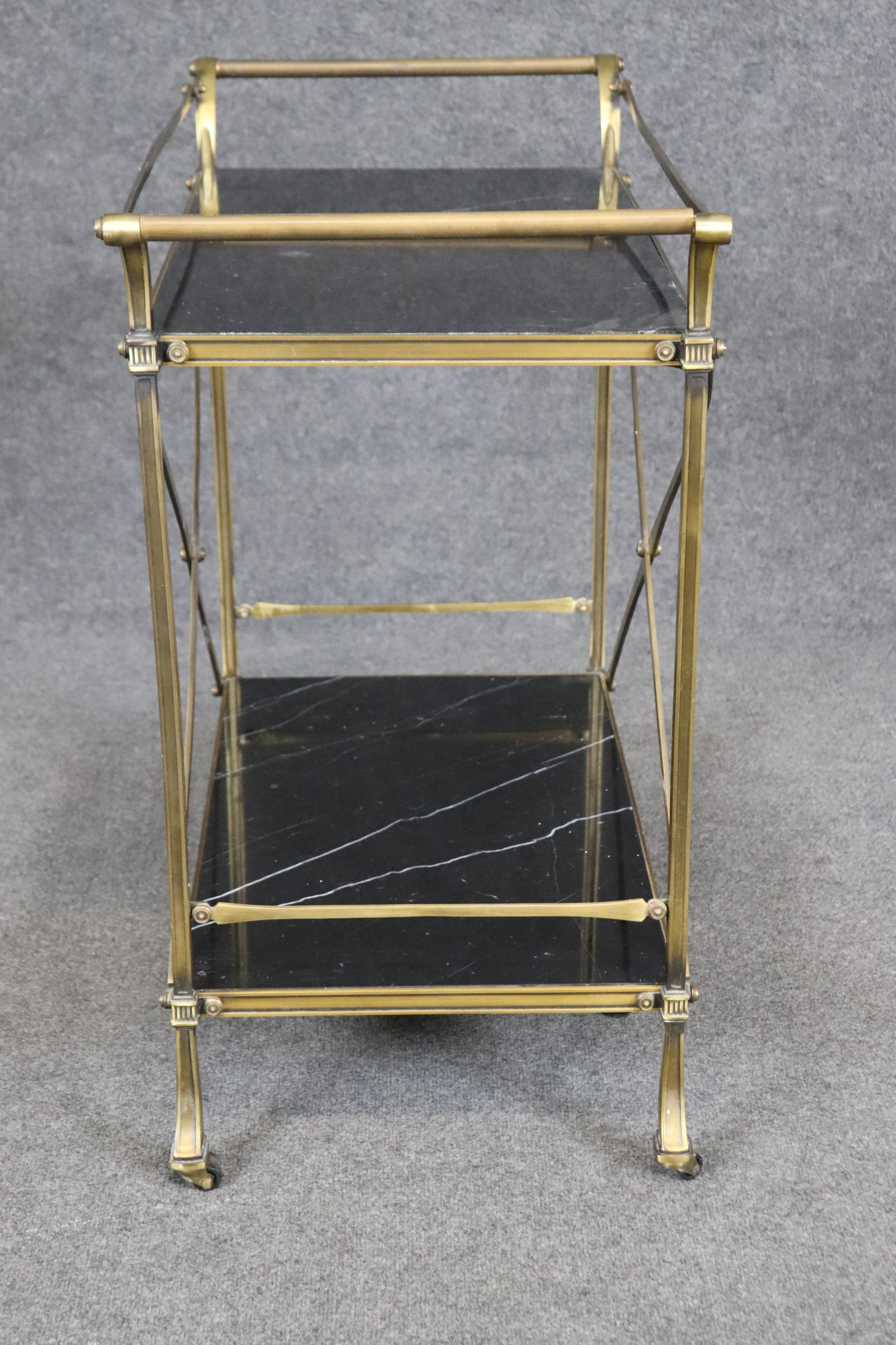 French Fine Quality Forged Brass and Black and White Marble Directoire Beverage Cart  For Sale