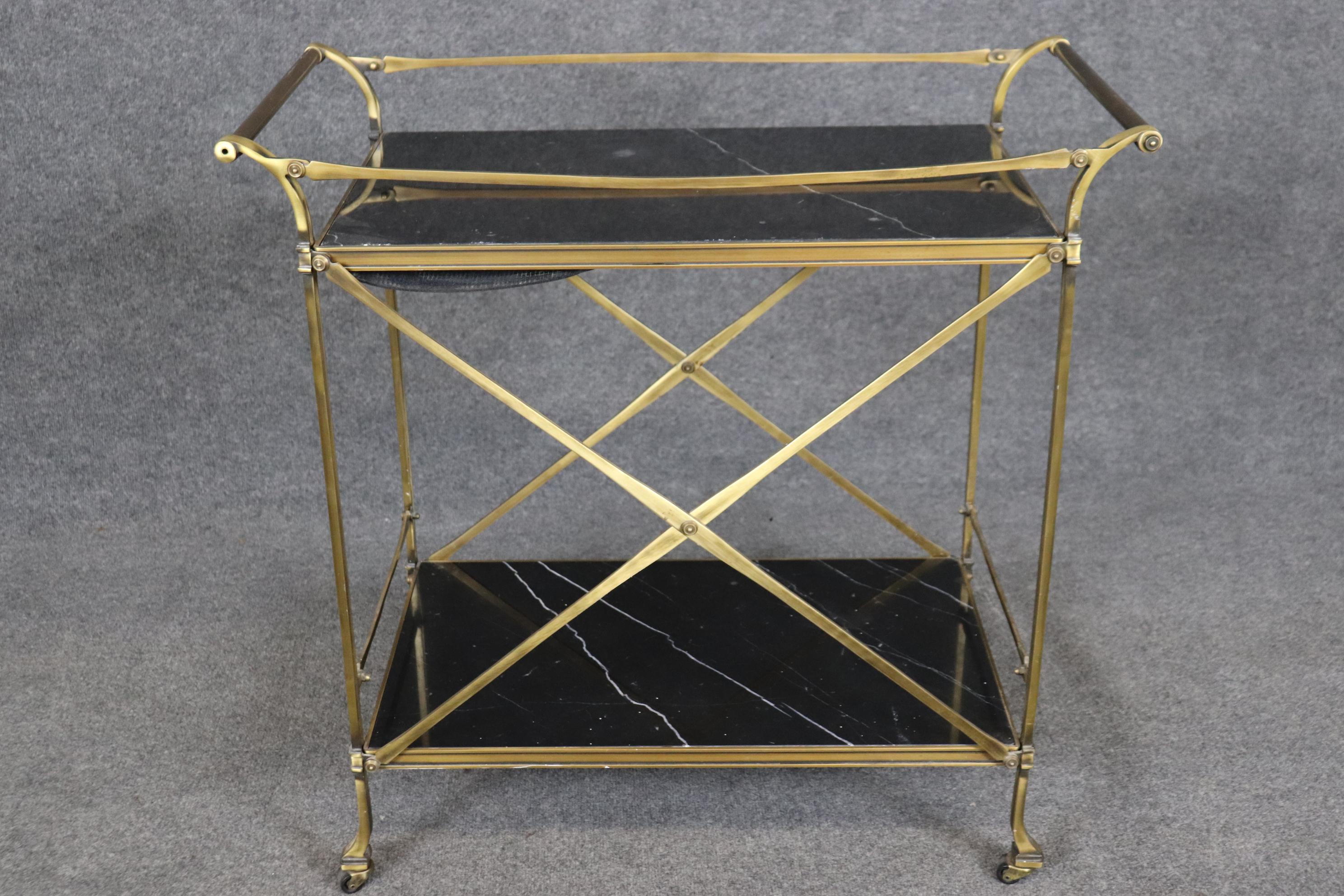 Fine Quality Forged Brass and Black and White Marble Directoire Beverage Cart  In Good Condition For Sale In Swedesboro, NJ