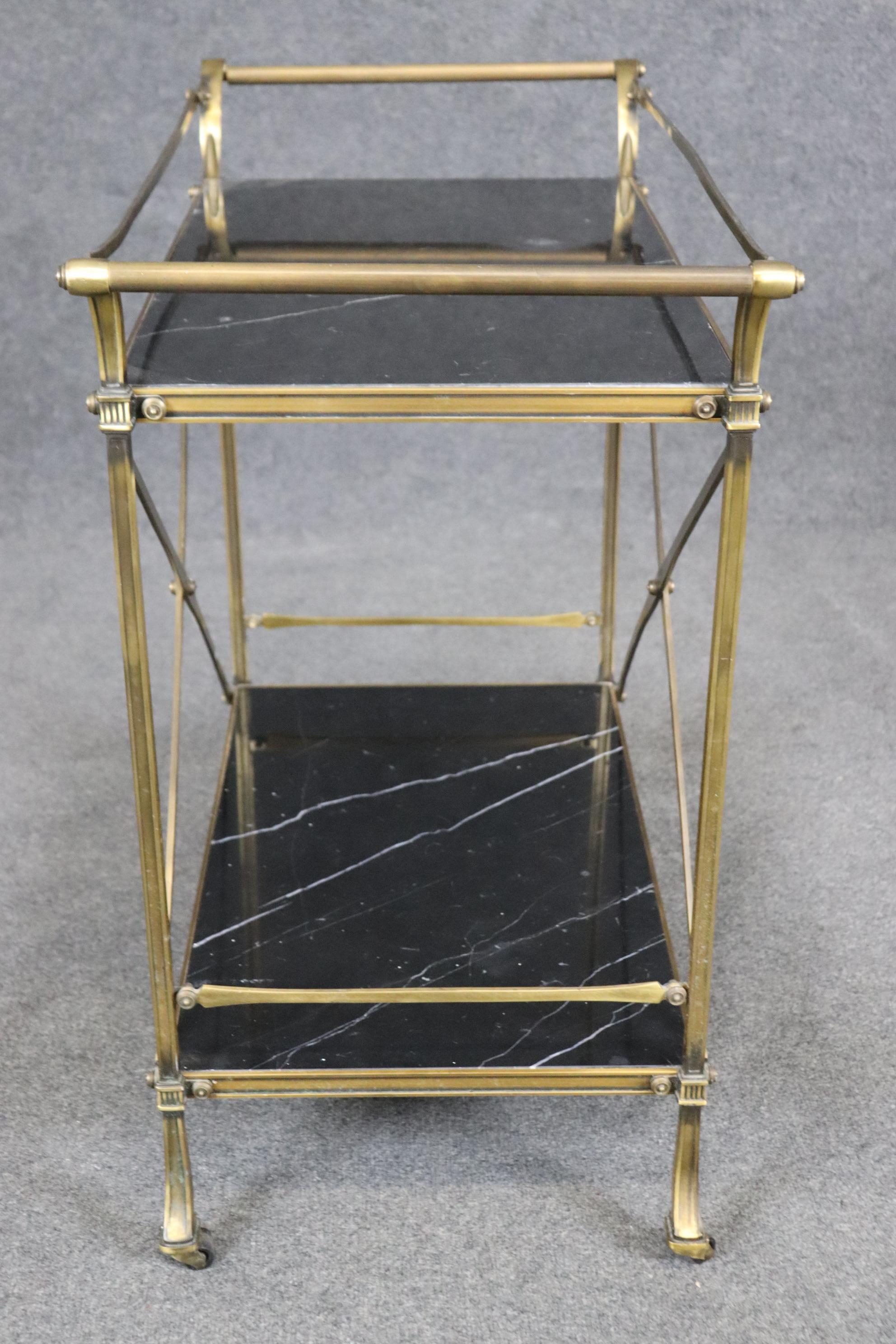 Late 20th Century Fine Quality Forged Brass and Black and White Marble Directoire Beverage Cart  For Sale