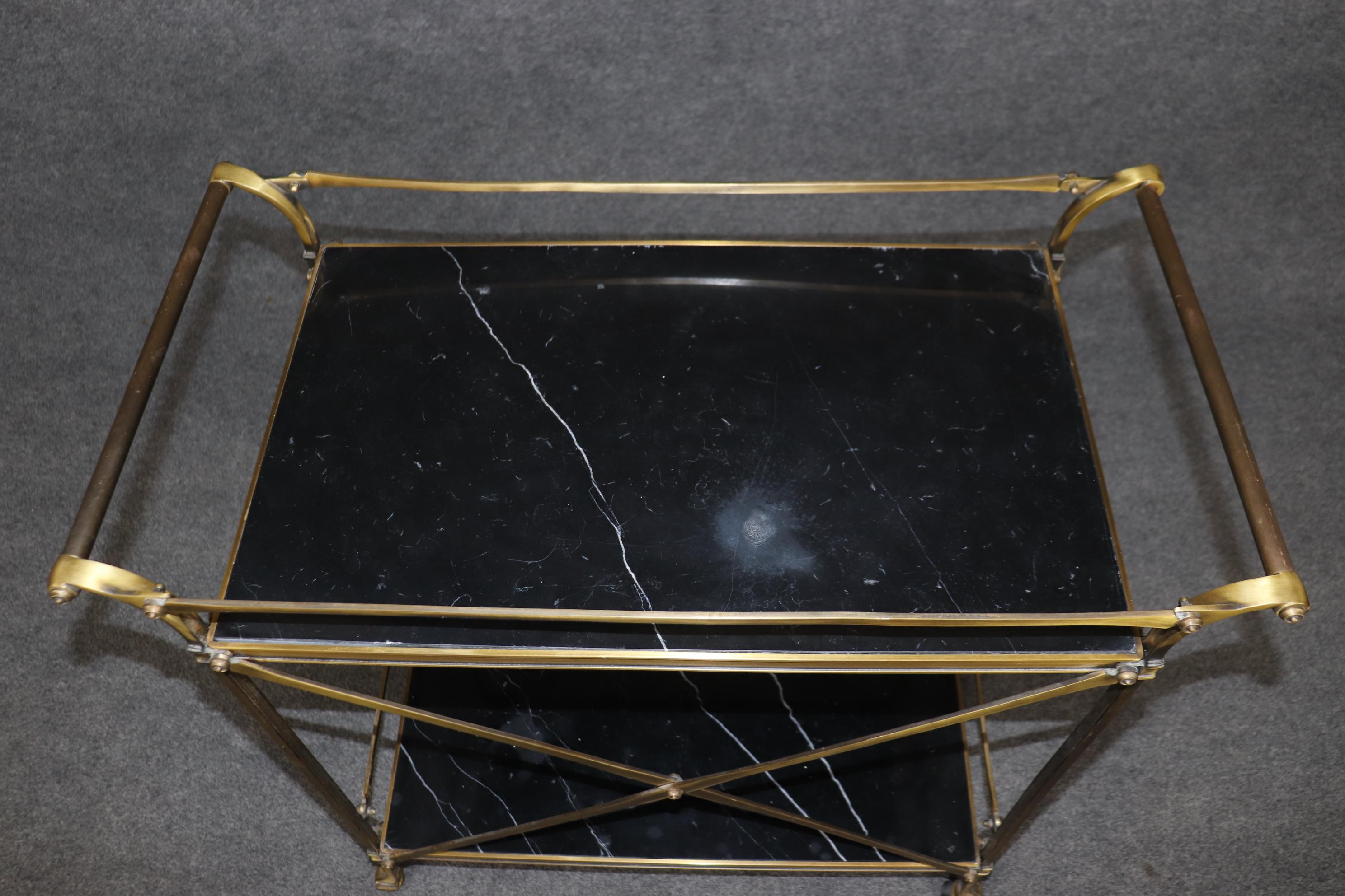Fine Quality Forged Brass and Black and White Marble Directoire Beverage Cart  For Sale 1