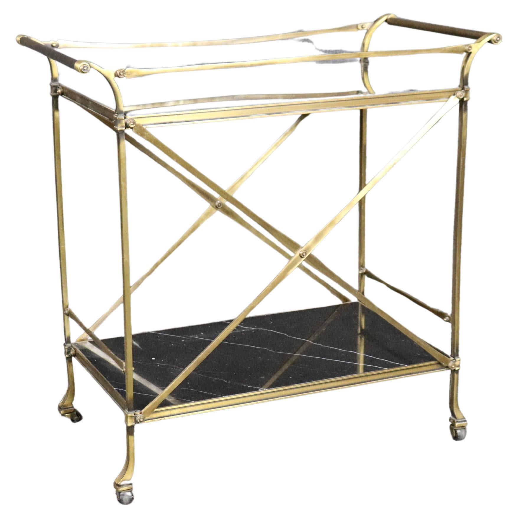 Fine Quality Forged Brass and Black and White Marble Directoire Beverage Cart  For Sale