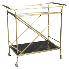 Vintage Fine Quality Forged Brass and Black and White Marble Directoire Beverage Cart 