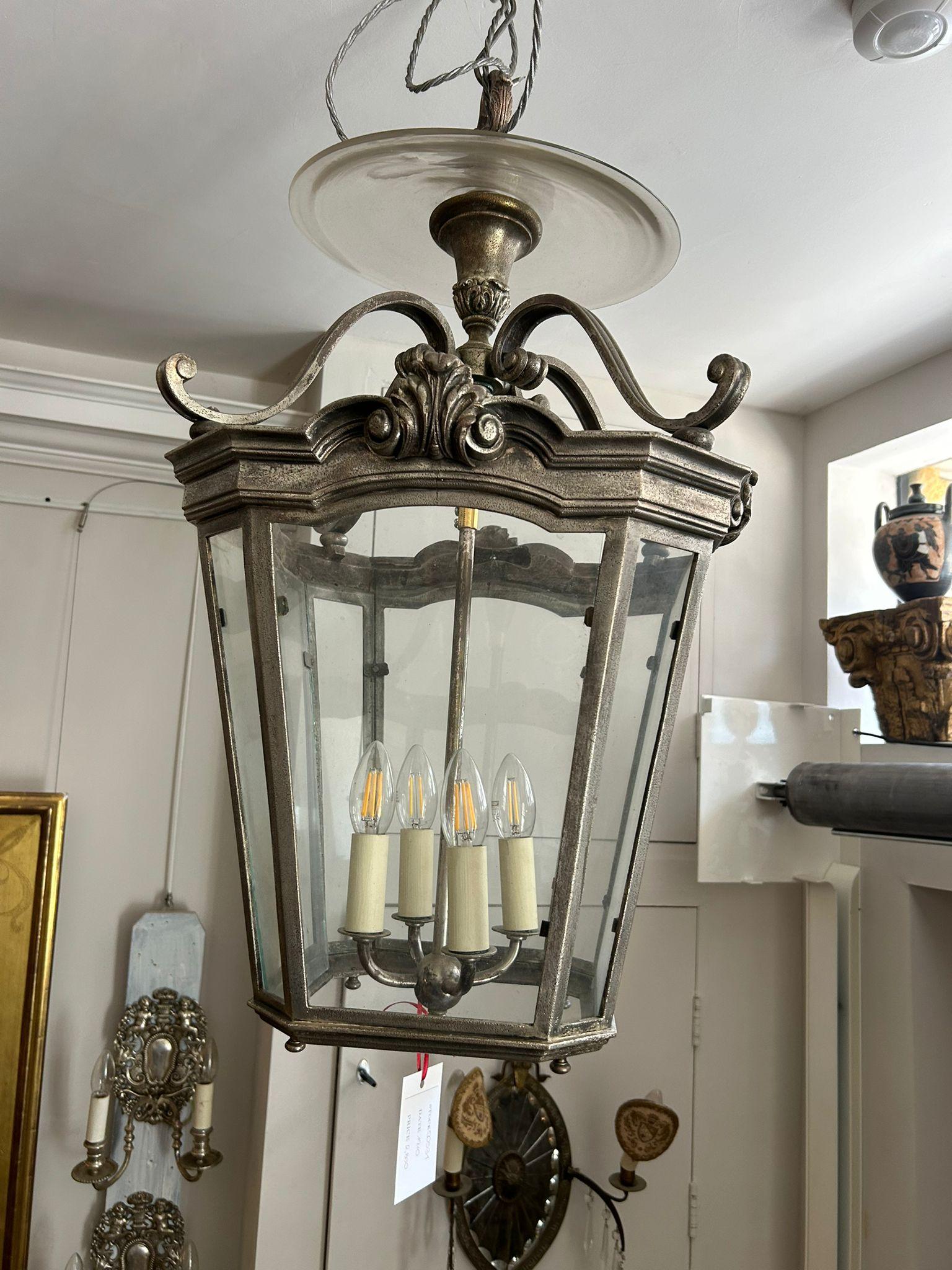 20th Century Fine Quality, Four-Light, Silvered Bronze Hall Lantern, in the Georgian Style For Sale