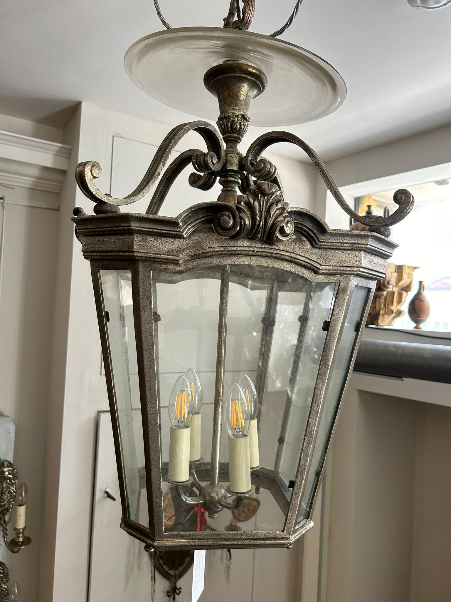 Silver Plate Fine Quality, Four-Light, Silvered Bronze Hall Lantern, in the Georgian Style For Sale