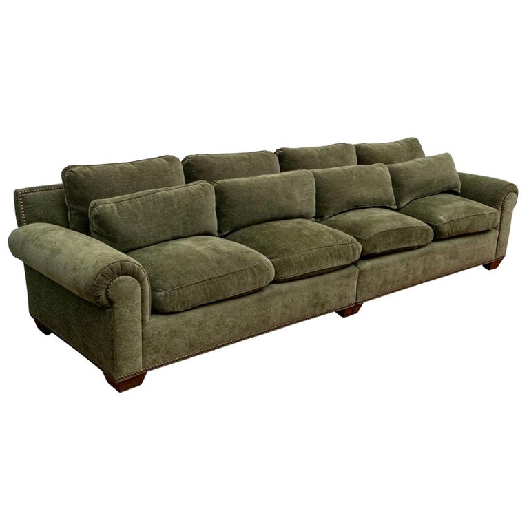 Fine Quality FourSeat Olive Green Sofa by O. Henry House For Sale at