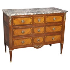 Vintage Fine Quality French Bronze Mounted Marble Top Three Drawer Commode Dresser