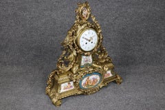 Fine Quality French Bronze Sevres Style Figural Placques Adorned Mantel Clock