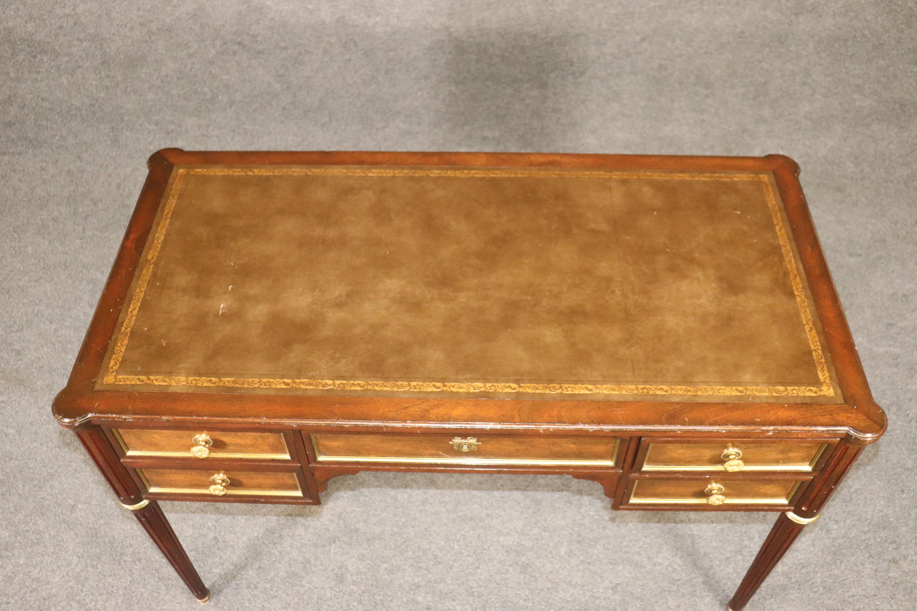 Mahogany Fine Quality French Directore Louis XVI Style Leather Top Faux Partners Desk For Sale