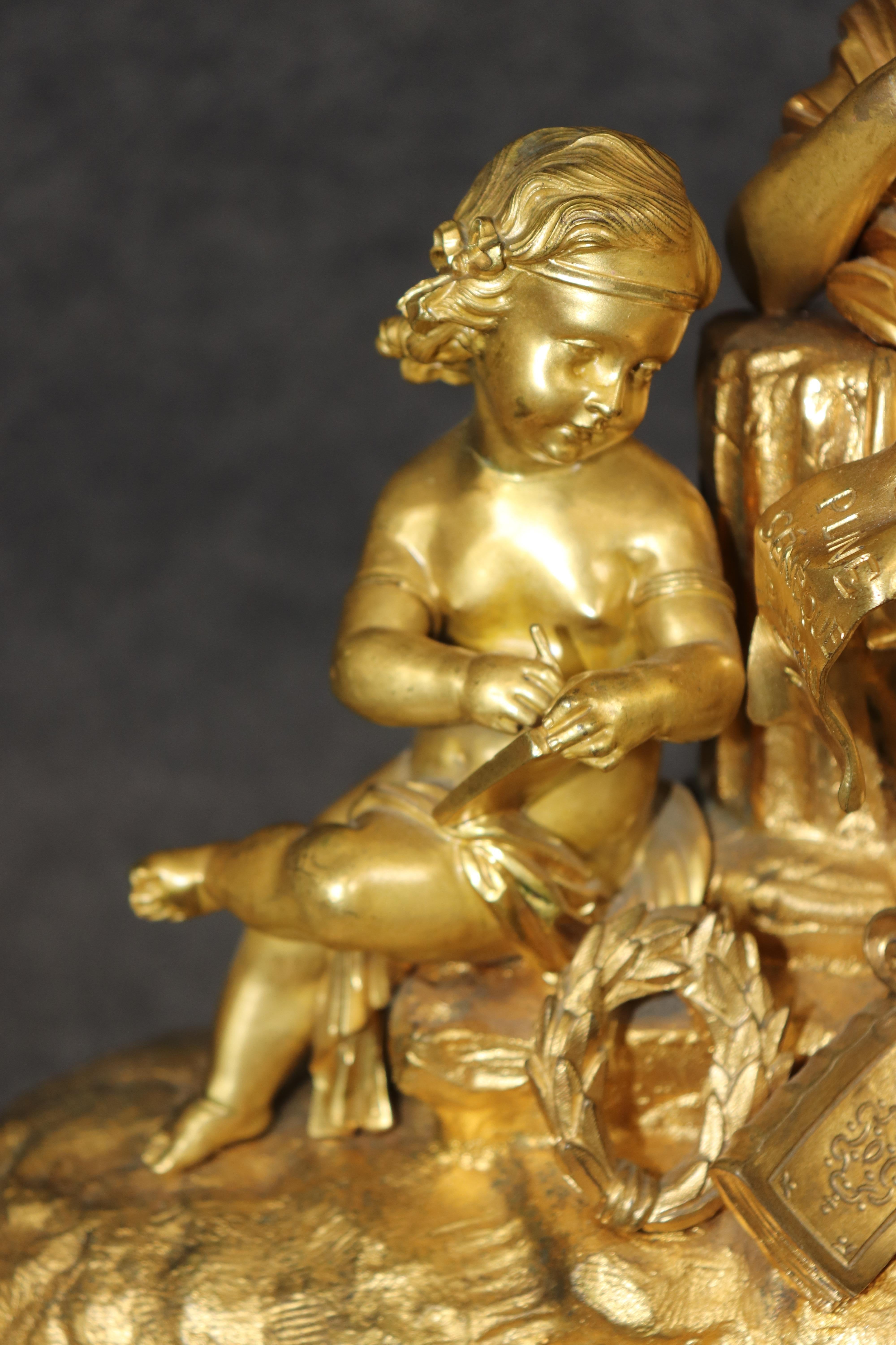 Fine Quality French Dore' Bronze Figural Mantel Clock with Sevres Plaques For Sale 5