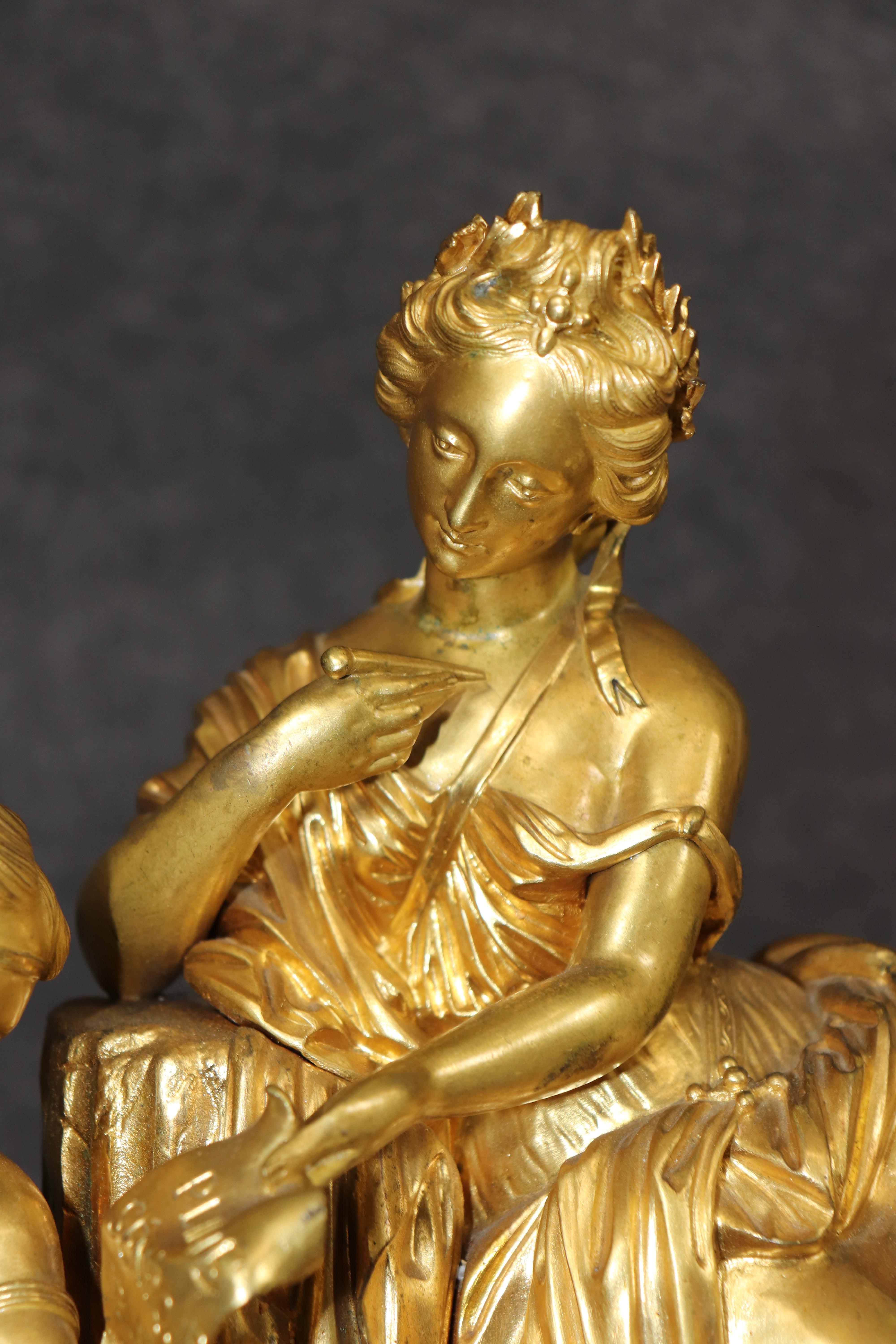Fine Quality French Dore' Bronze Figural Mantel Clock with Sevres Plaques For Sale 6