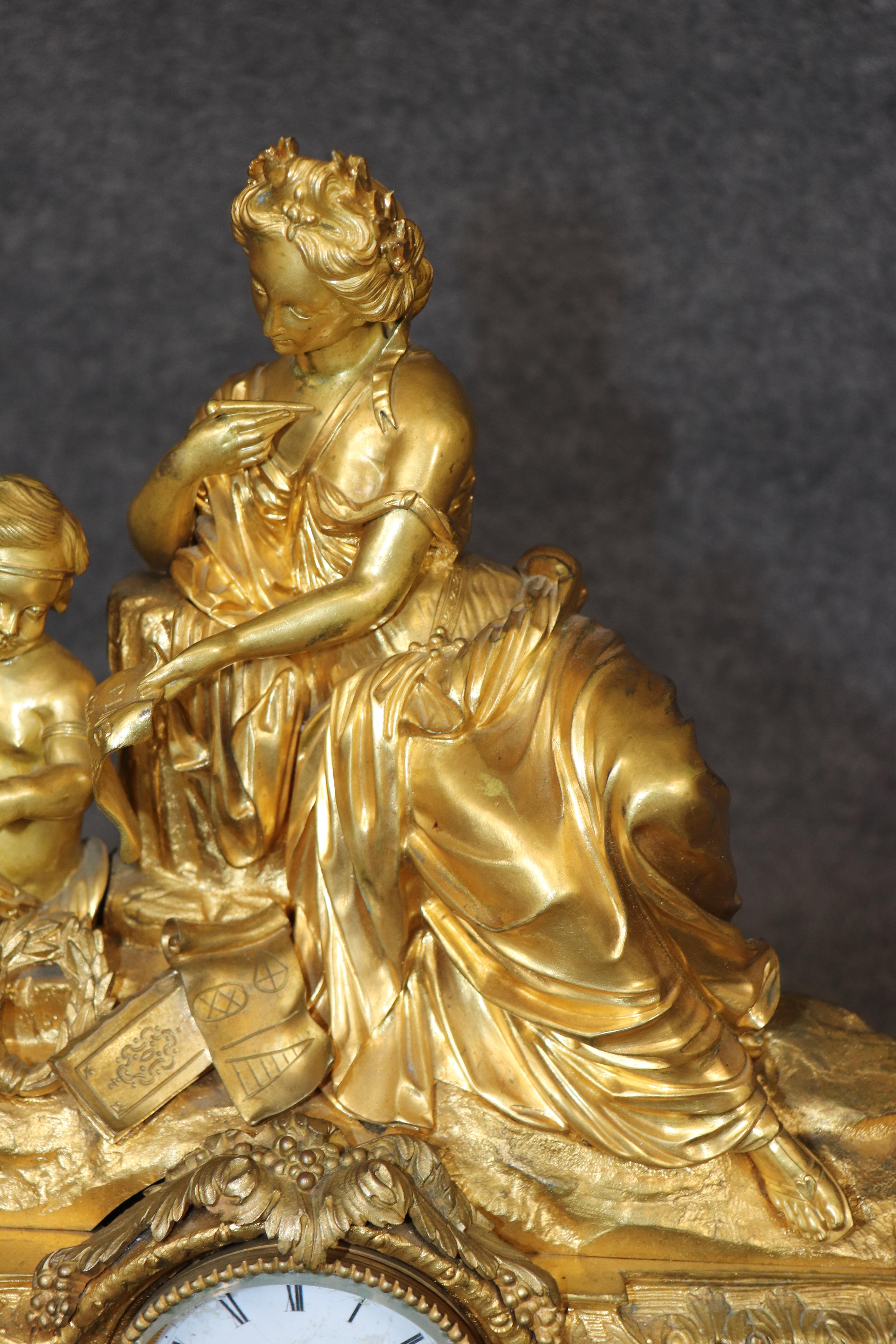 Fine Quality French Dore' Bronze Figural Mantel Clock with Sevres Plaques For Sale 7